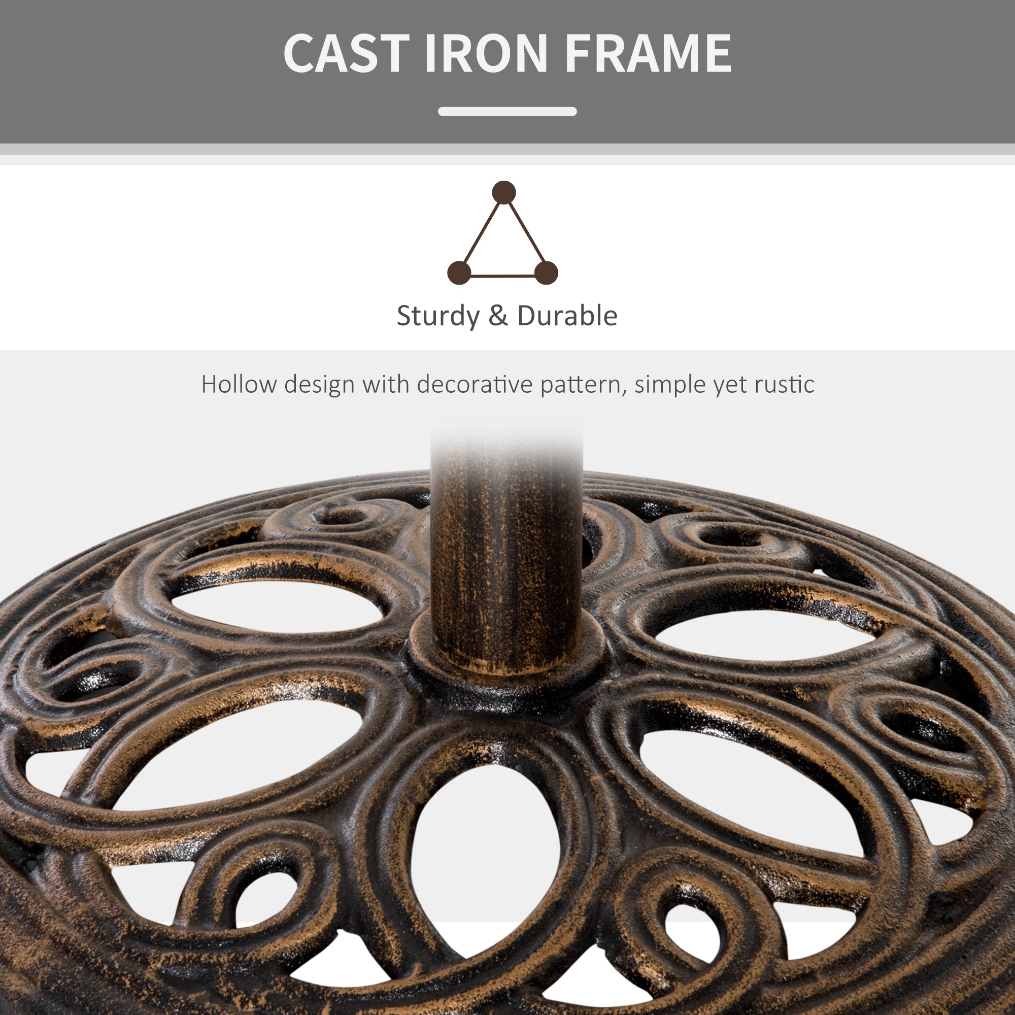 Outsunny Patio Umbrella Base Stand, Round Cast Iron Umbrella Holder for Outdoor, Patio, Garden,Deck and Beach, Fit Dia. 1.5", 2" Pole, Bronze