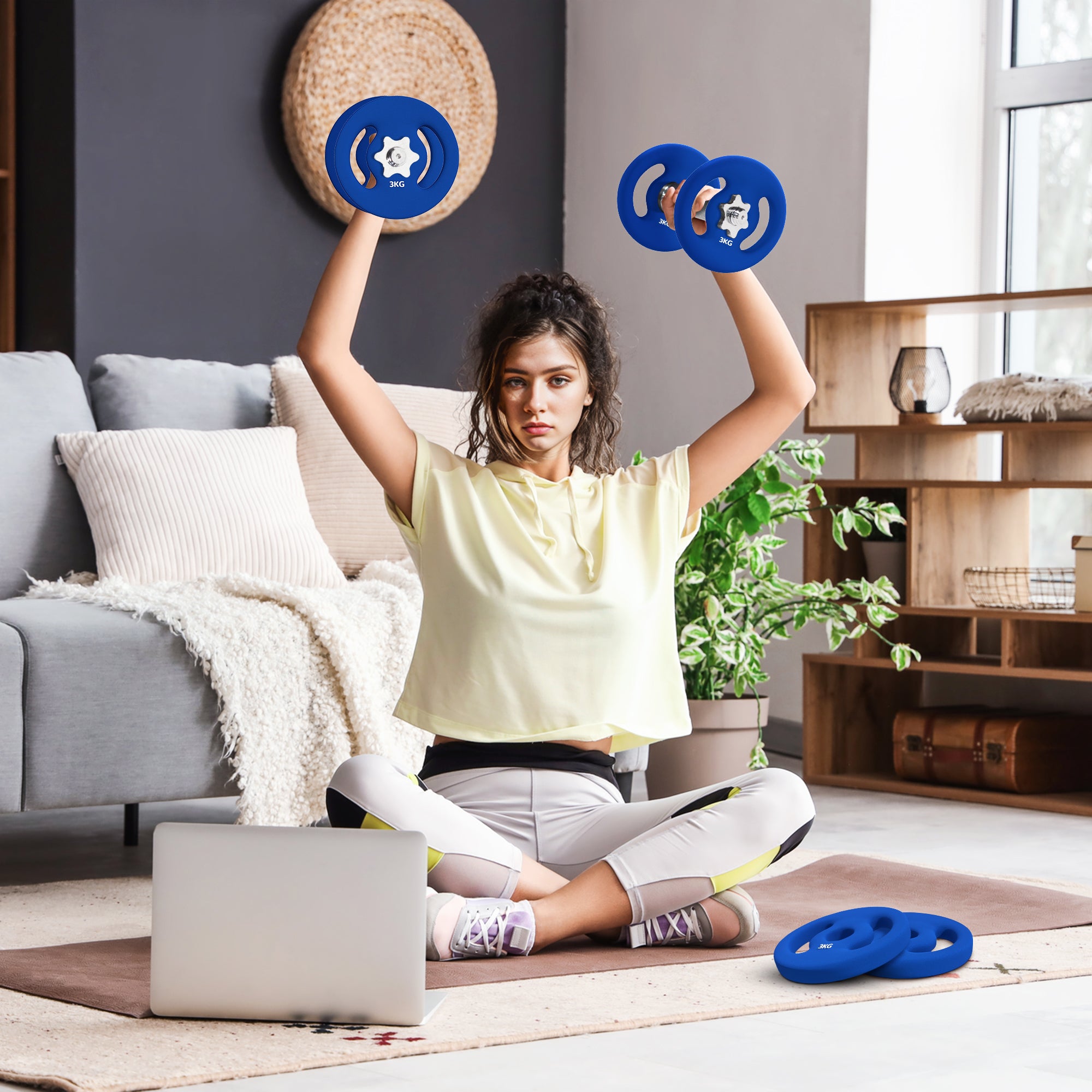 Soozier 2 x 6.6lbs Standard Weight Plates with Easy-Grip Handles, 1" Holes, for Home, Gym, Weight Lifting and Strength Training