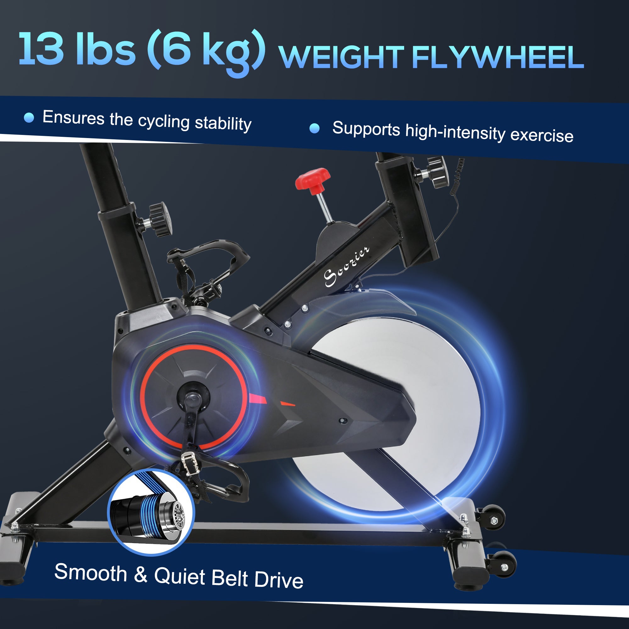 Soozier Upright Exercise Bike Indoor Bicycle Cardio Workout Cycling Machine Fitness Equipment for Home Gym w/ Adjustable Resistance Flywheel LCD Monitor
