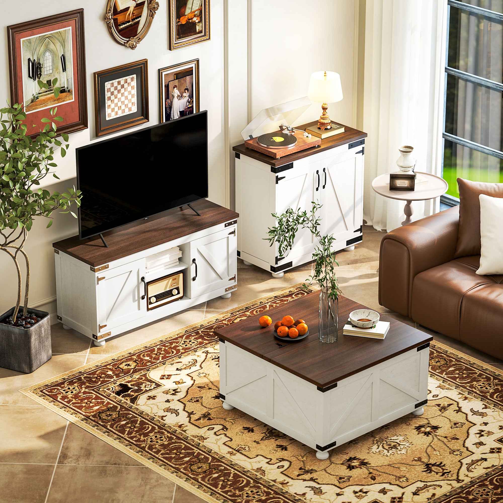 HOMCOM Coffee Table with Lift Top, 32" Farmhouse Center Table with Hidden Compartment for Living Room, Antique White