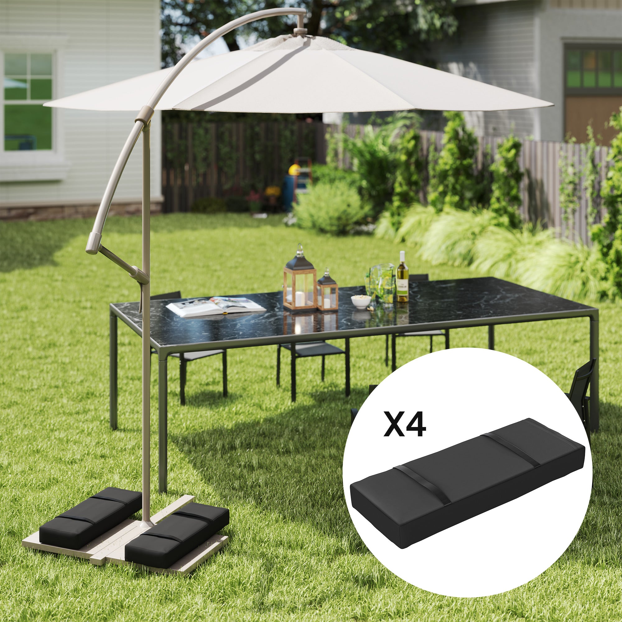 Outsunny 4PCS Patio Umbrella Base Weight Bag, Umbrella Stand Weights with Handles, 55 lbs with Sand Filling, Patio Umbrella Weights for Offset/Cantilever Umbrella Stand Base, Black