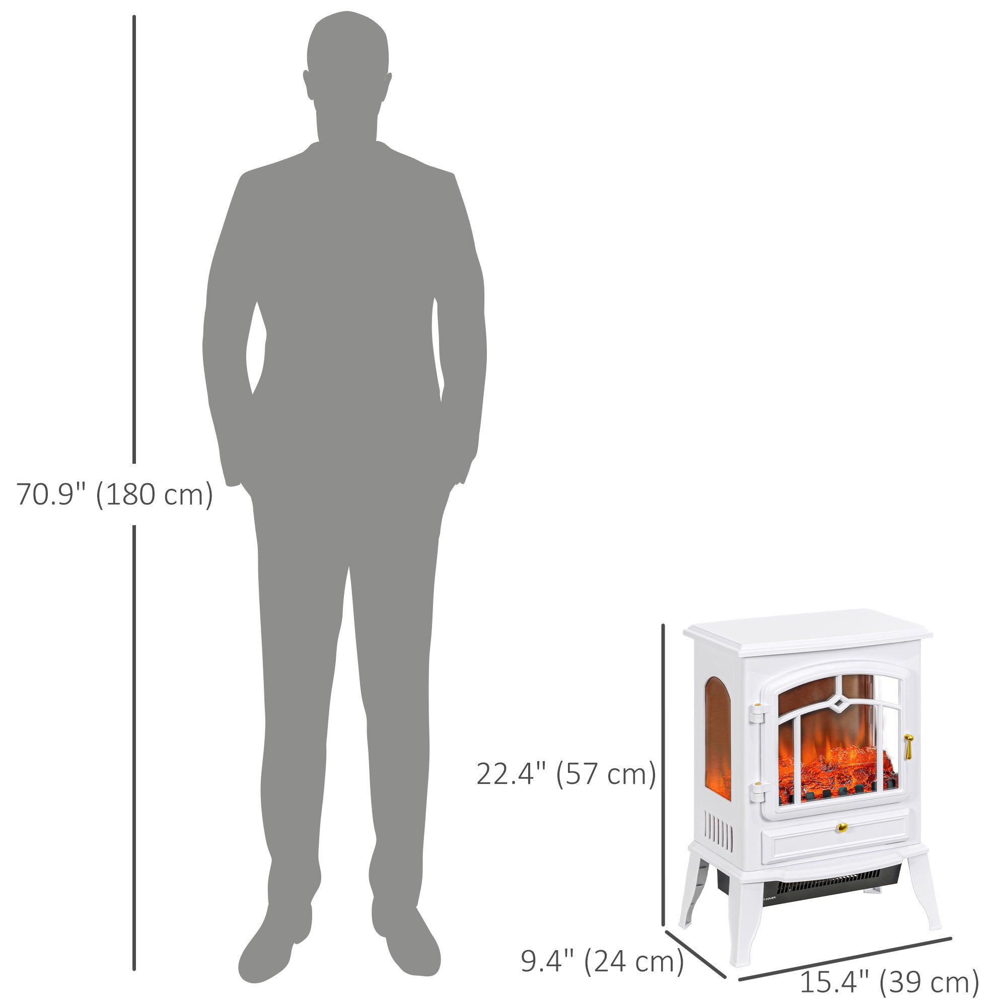 HOMCOM 22" Electric Fireplace Stove, 1500W Freestanding Fireplace Heater with Adjustable Temperature, White