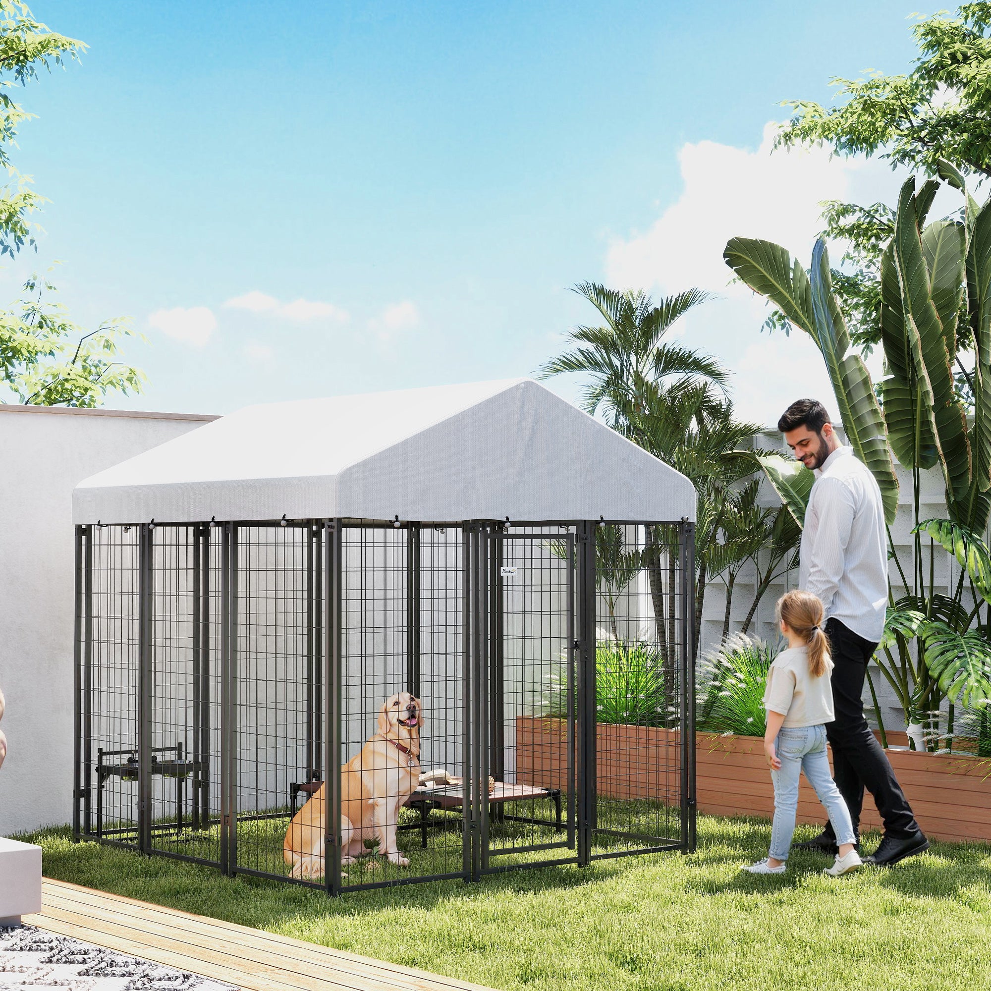 PawHut Outdoor Dog Kennel with Waterproof UV-Resistant Cover, for Large and Medium Dogs, 6' x 6' x 6', Silver