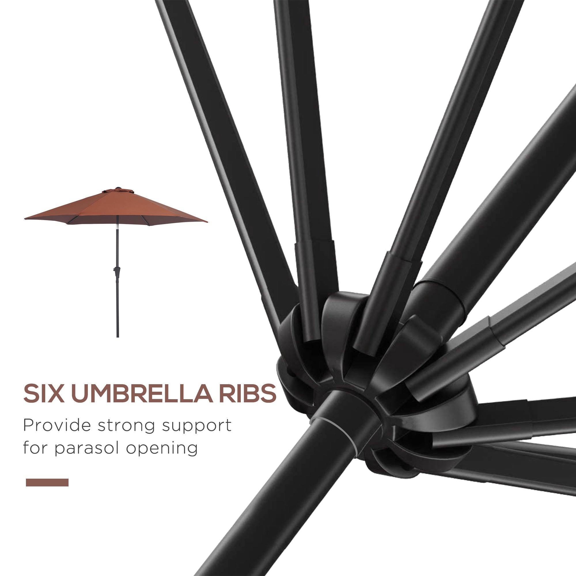 Outsunny 8.5FT Patio Umbrella, Round Garden Parasol with 6 Ribs, Market Sunshade Tilt Canopy w/ Crank Handle for Outdoor, Coffee