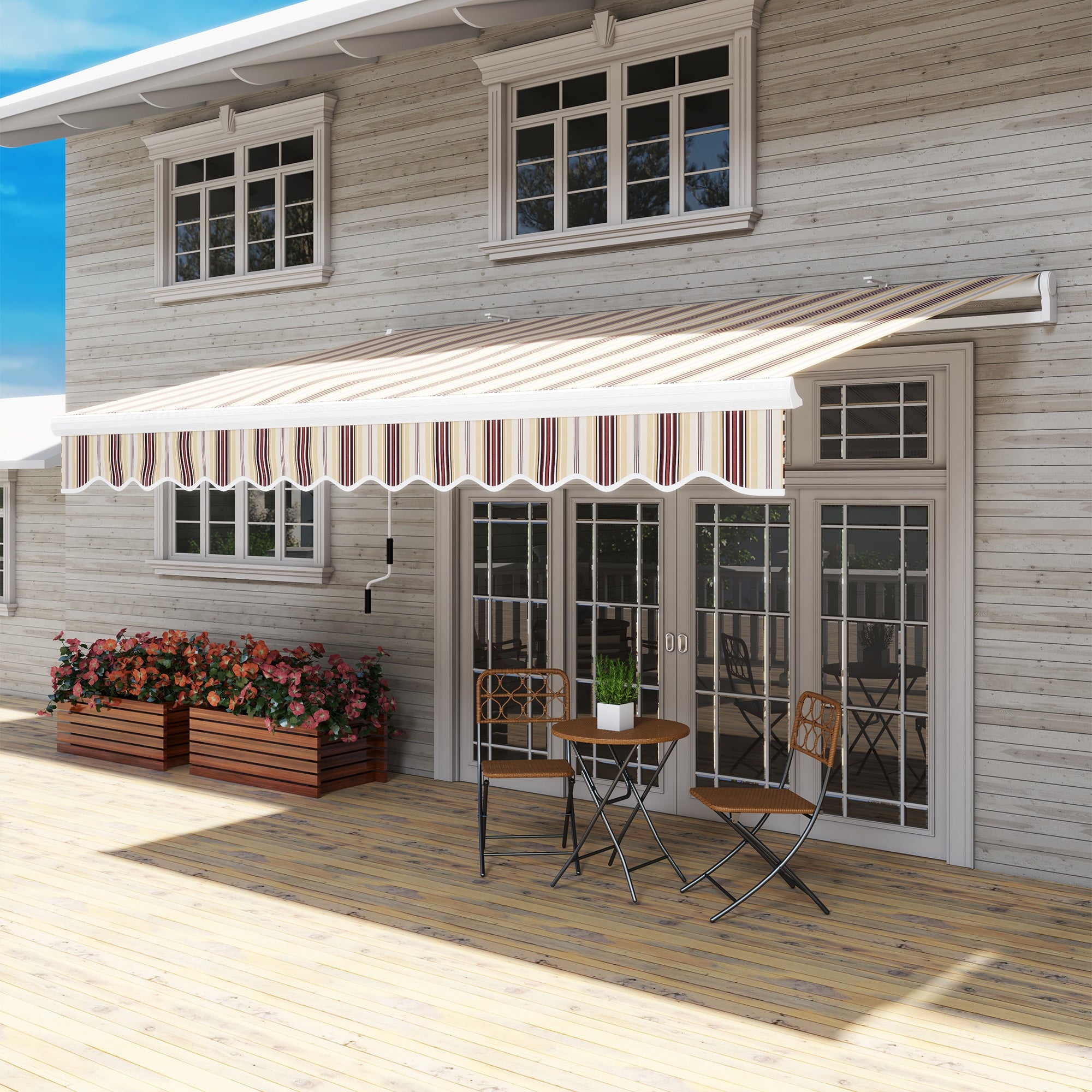 Outsunny 13' x 8' Manual Retractable Patio Awning Sun Shade Outdoor Deck Window Door Canopy Shelter Aluminum Frame Red Stripe