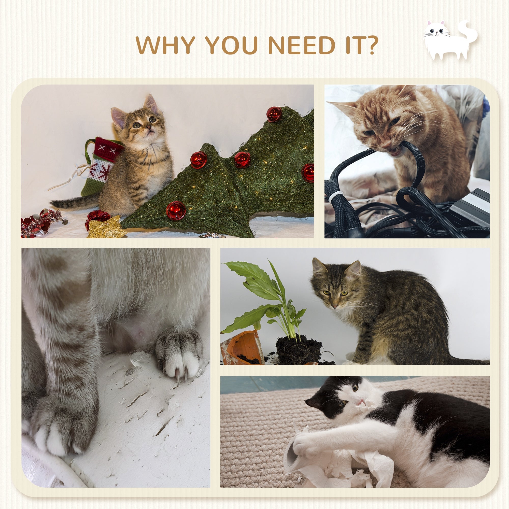 PawHut 4Pcs Cat Wall Shelf with Scratching Post, Cat Wall Shelves for Relaxing, Climbing, Cat Wall With Soft Ladder, Hammock, Play Balls, Grey