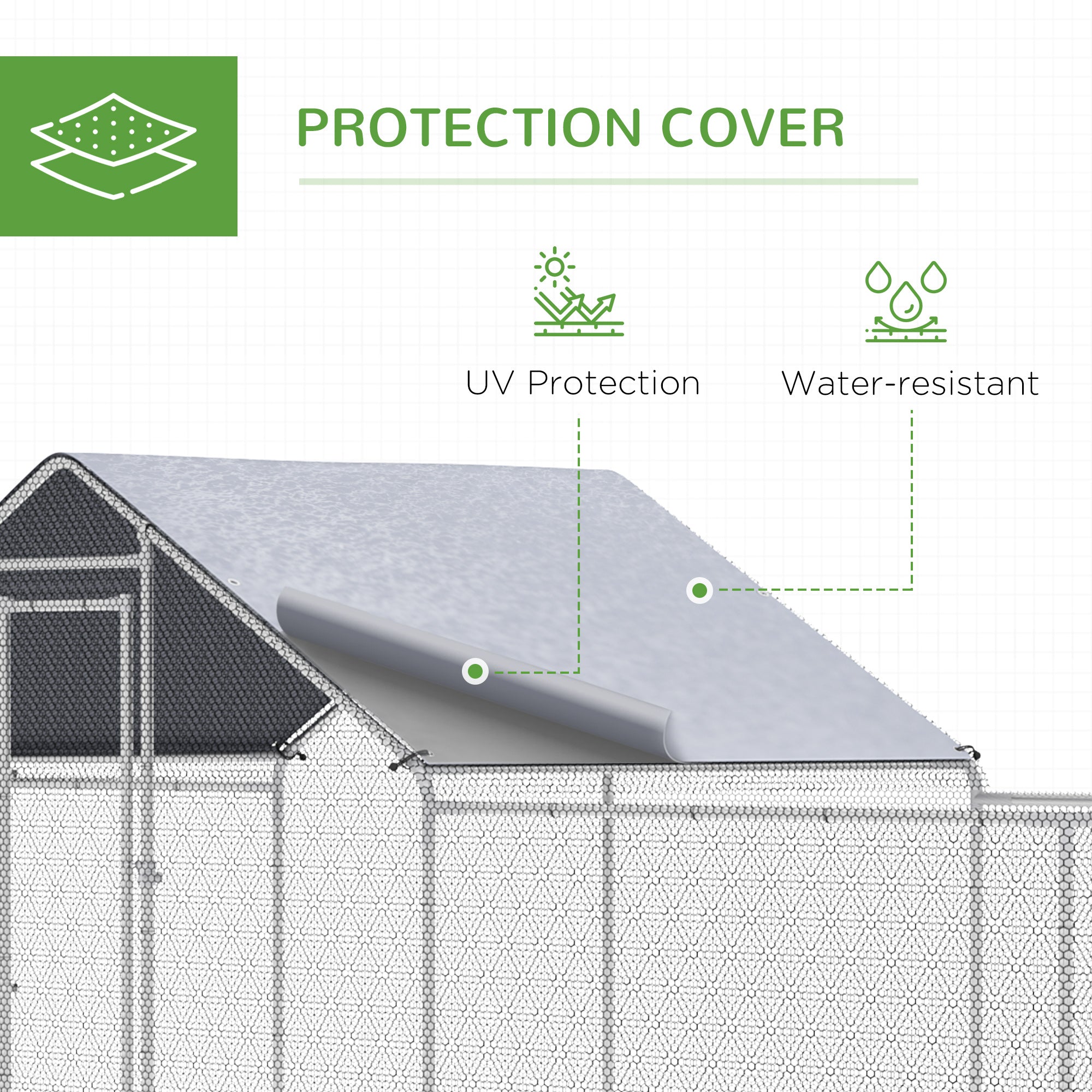 PawHut Chicken Run, 23' x 6.6' Metal Chicken Coop with Waterproof and Anti-UV Cover, Spire Roof, Door, for 12-14 Chickens, Ducks, Rabbits, Sliver