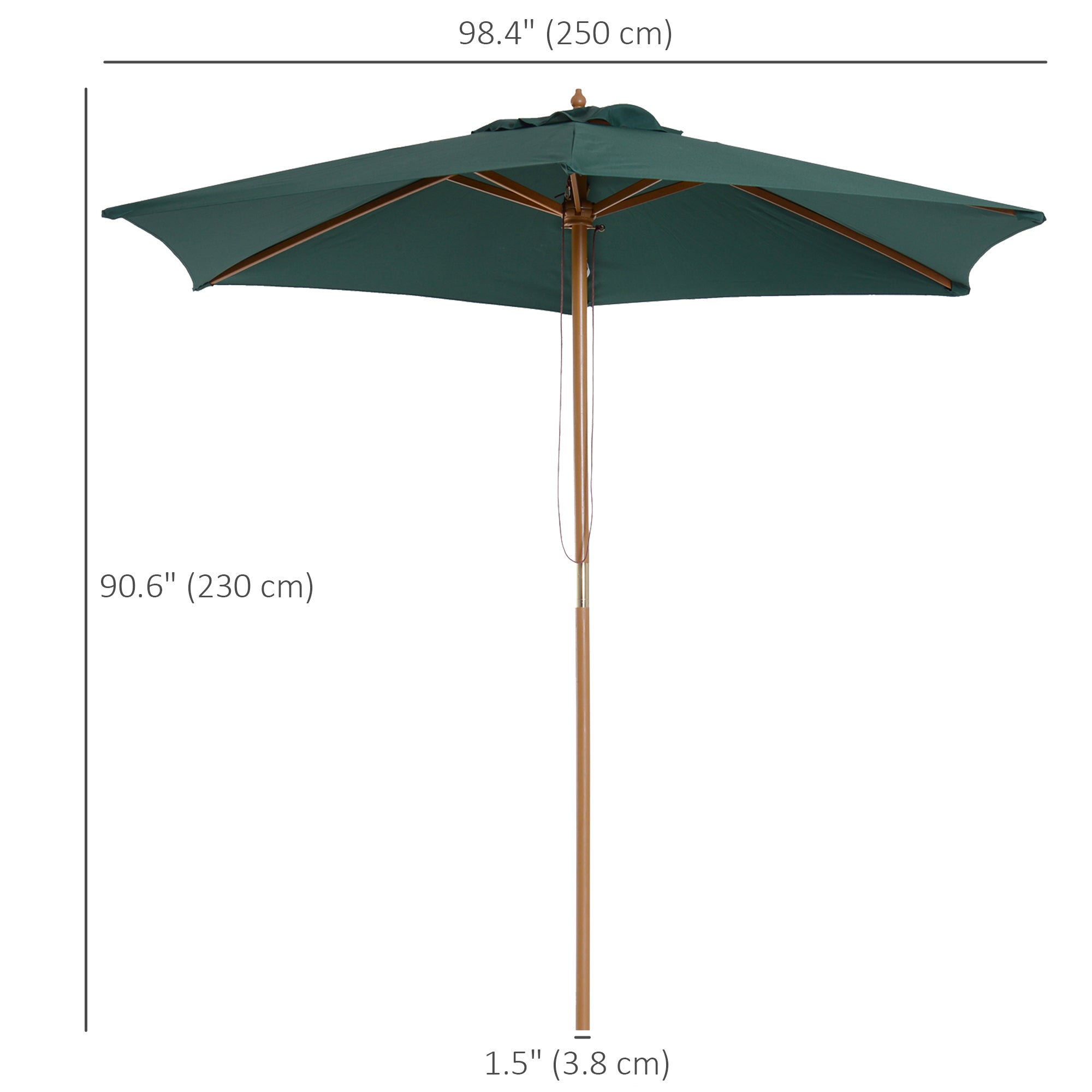 Outsunny 8FT Wood Market Umbrella Patio Umbrella Round Garden Parasol Canopy with Bamboo Ribs and Top Vent, Dark Green