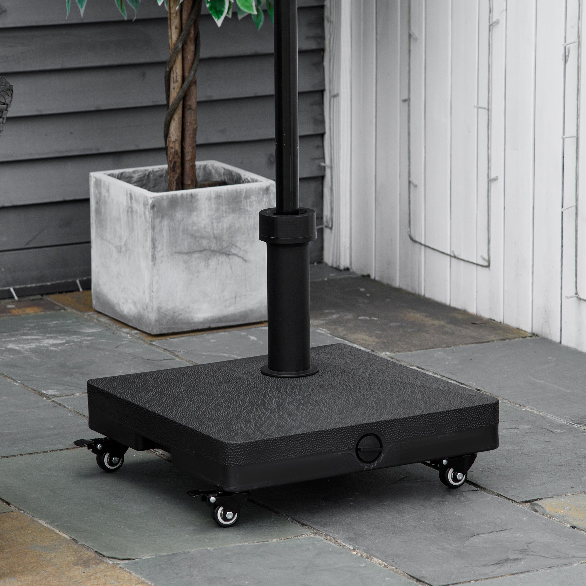 Outsunny Square Parasol Base Portable Umbrella Stand Weights for Cantilever Banana Parasol with Wheels, Water or Sand Filled, for Φ0.75'', Φ1.5'' Poles, Black