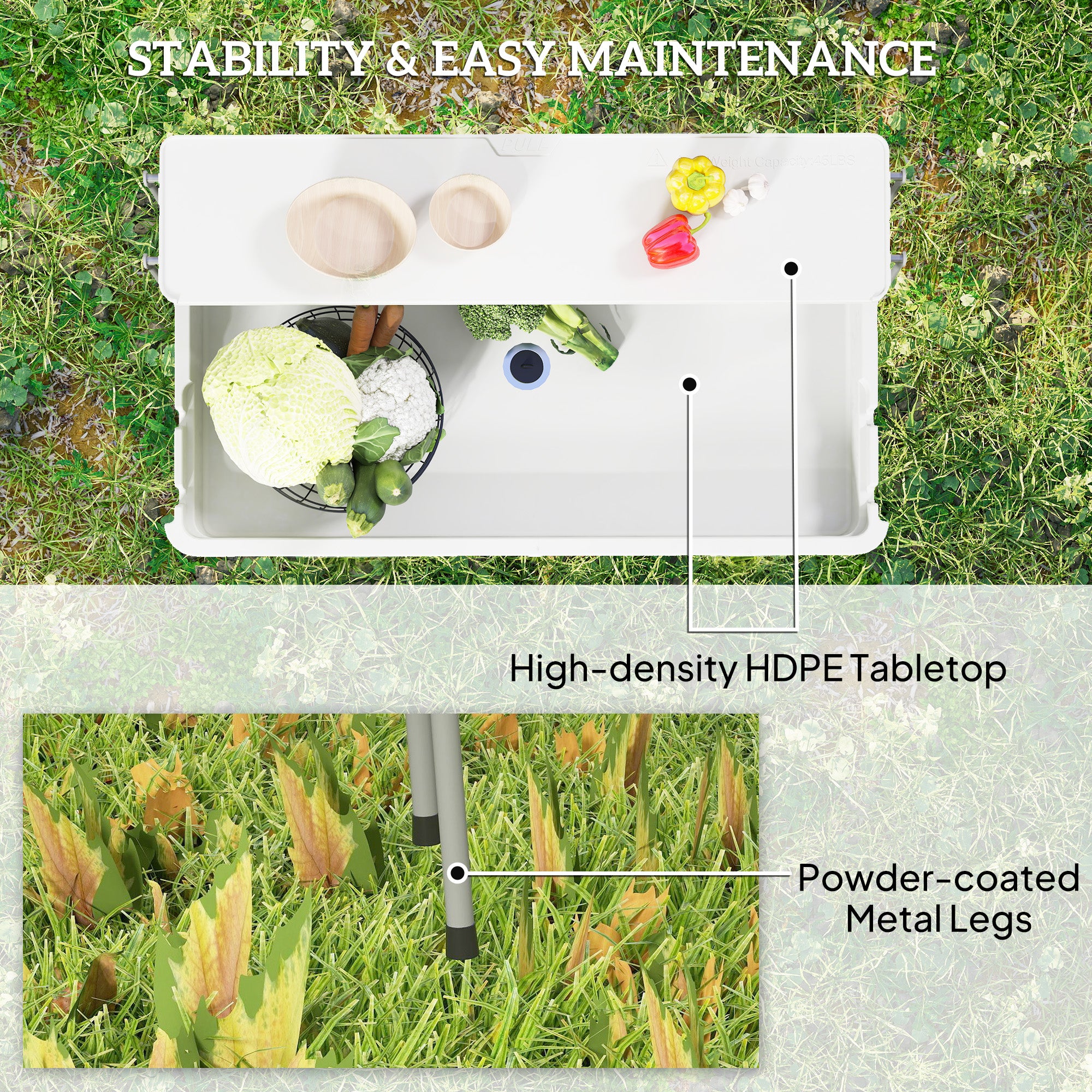Outsunny 3.5ft Folding Ice Cooler Table with Drain, 2-Tier Outdoor Patio Party Cooler, Fishing Cleaning Table with Storage Shelf for Picnic BBQ Camping Wedding, White