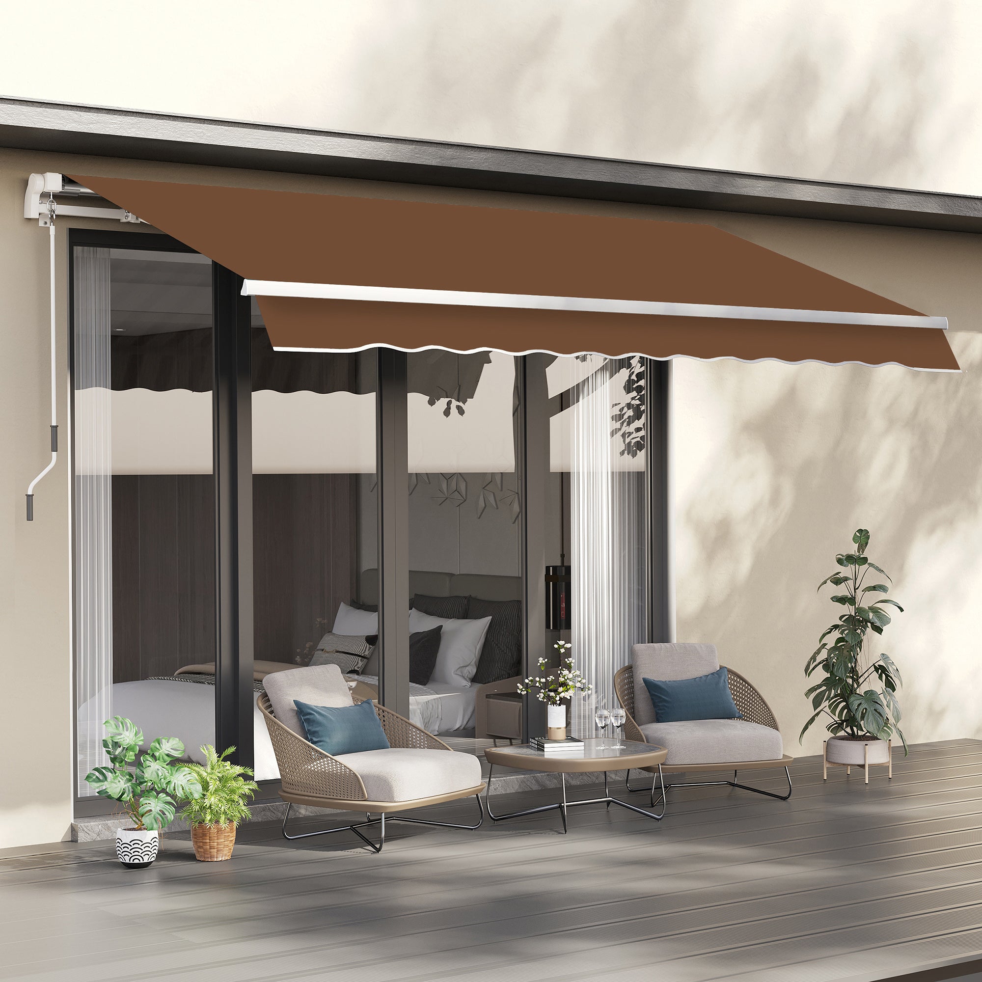 Outsunny 10' x 8' Manual Retractable Awning, Sun Shade Shelter Canopy, with Aluminum Frame and UV Protection for Patio Deck Yard Window Door, Coffee