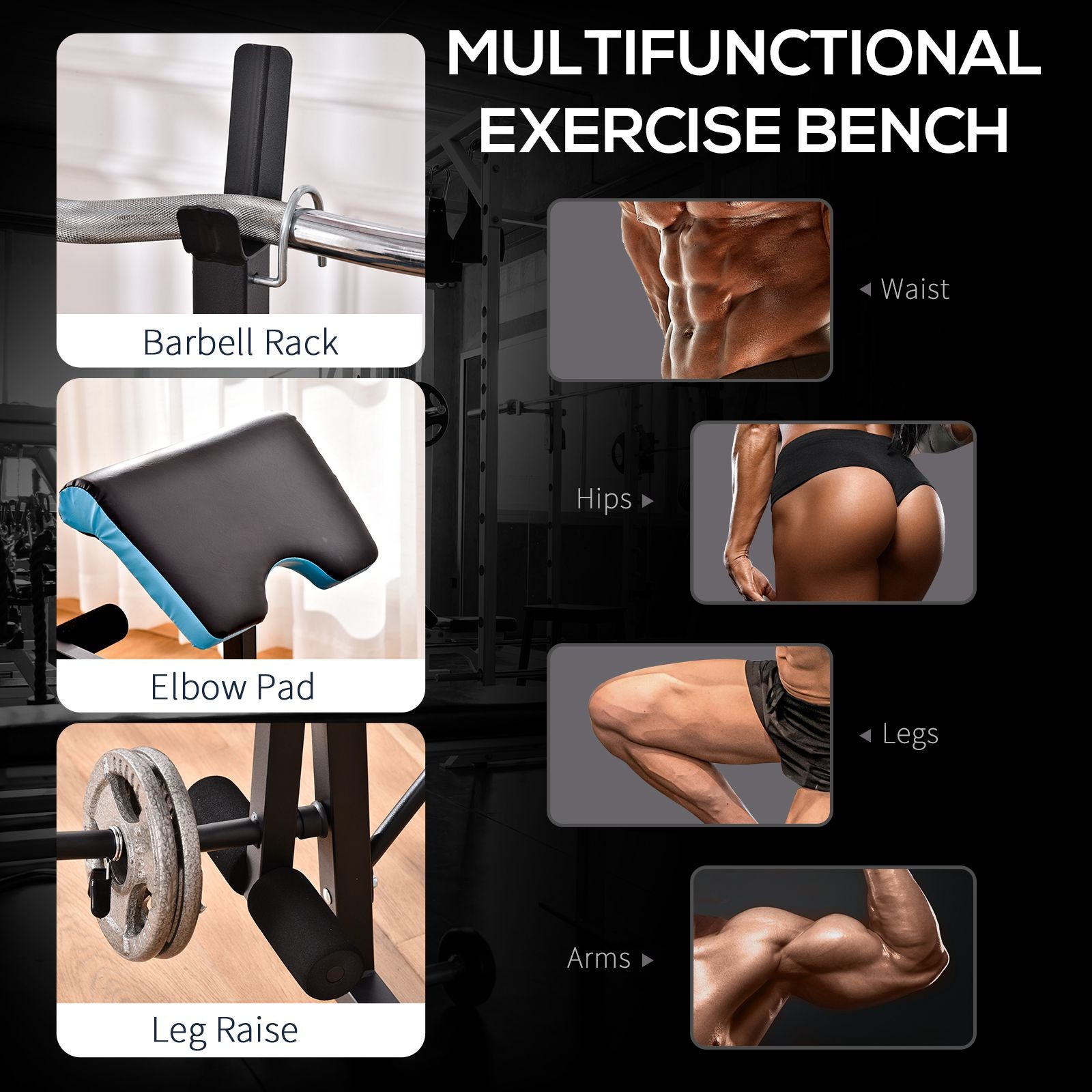 Soozier Adjustable Weight Bench with Barbell Rack and Leg Developer for Weight Lifting and Strength Training Multifunctional Workout Station for Home Gym Fitness, Black