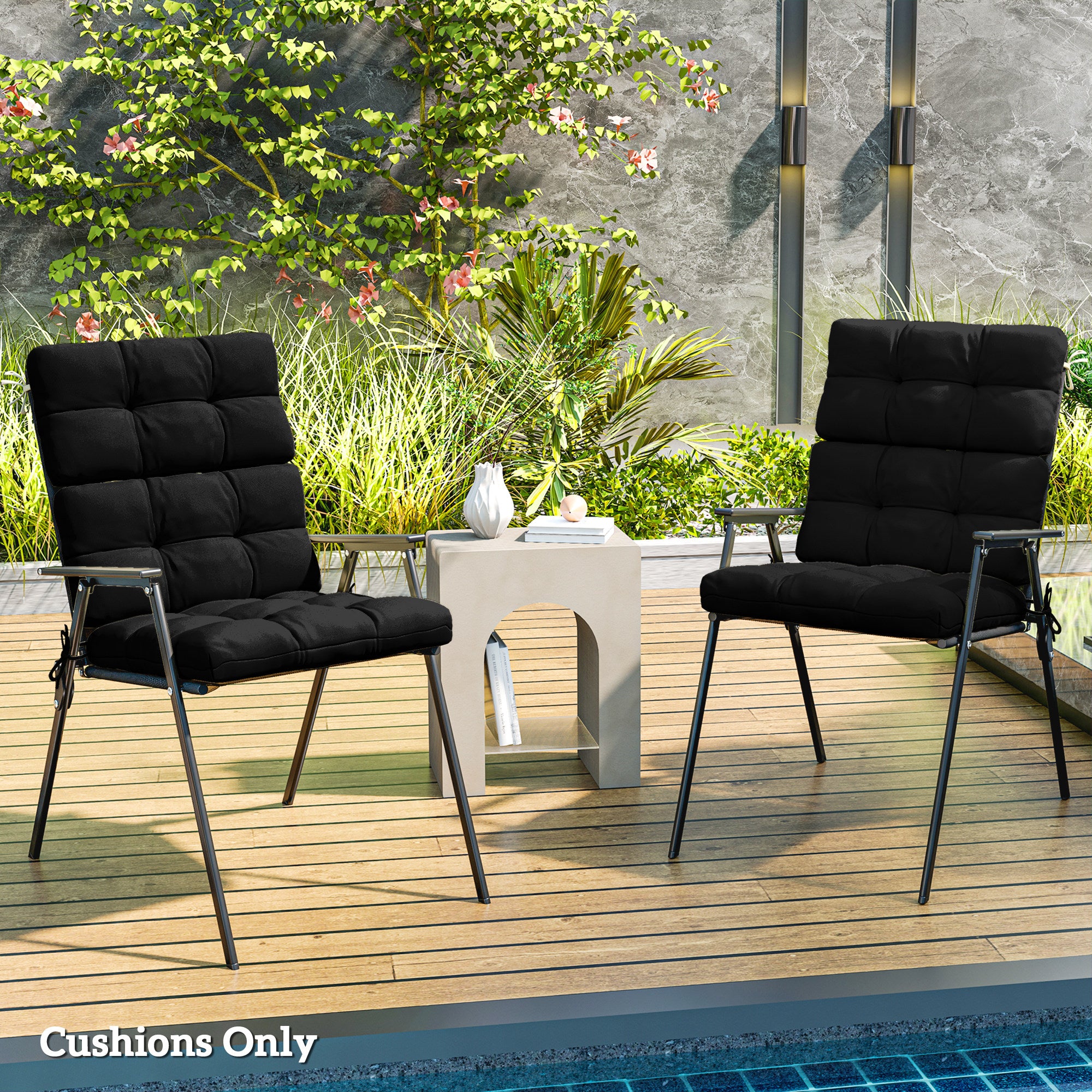 Outsunny 2-Piece Back Seat Cushion Replacement, Outdoor Patio Chair Cushions Set with Ties, Button Tufted, Black