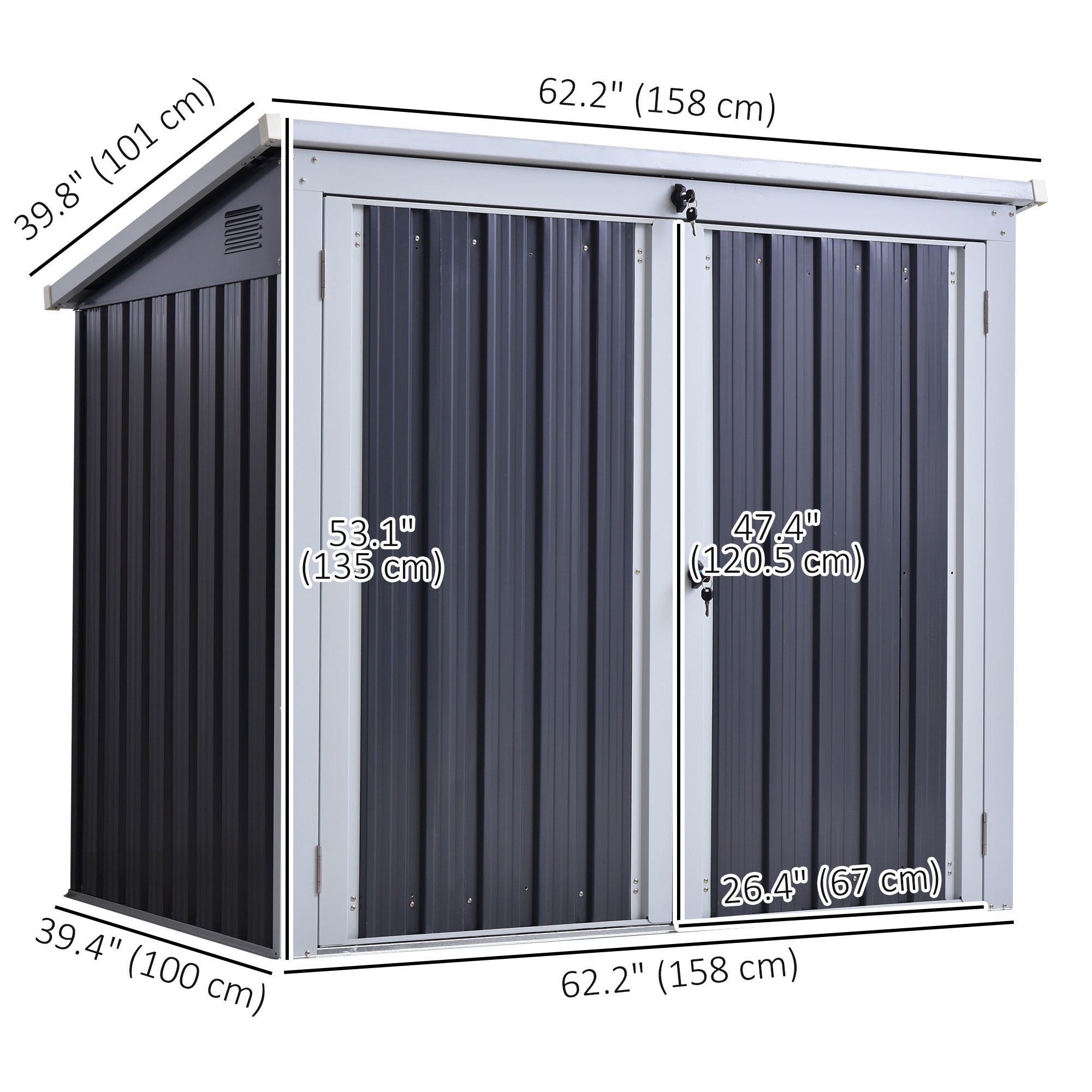 Outsunny 5ft x 3ft Outdoor Garbage Bin Storage Shed with Lockable Doors and Lid, Outside Storage Shed for Trash Can, Black