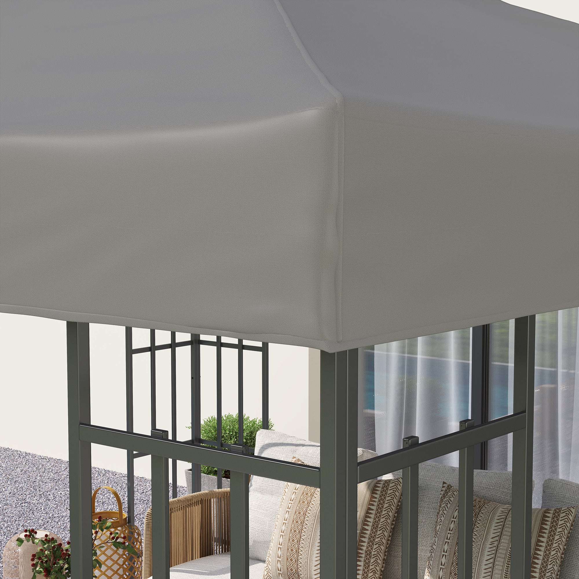 Outsunny 10' x 10' Gazebo Canopy Replacement Cover, 2-Tier Garden Gazebo Roof Replacement, UPF30+, TOP COVER ONLY, Grey