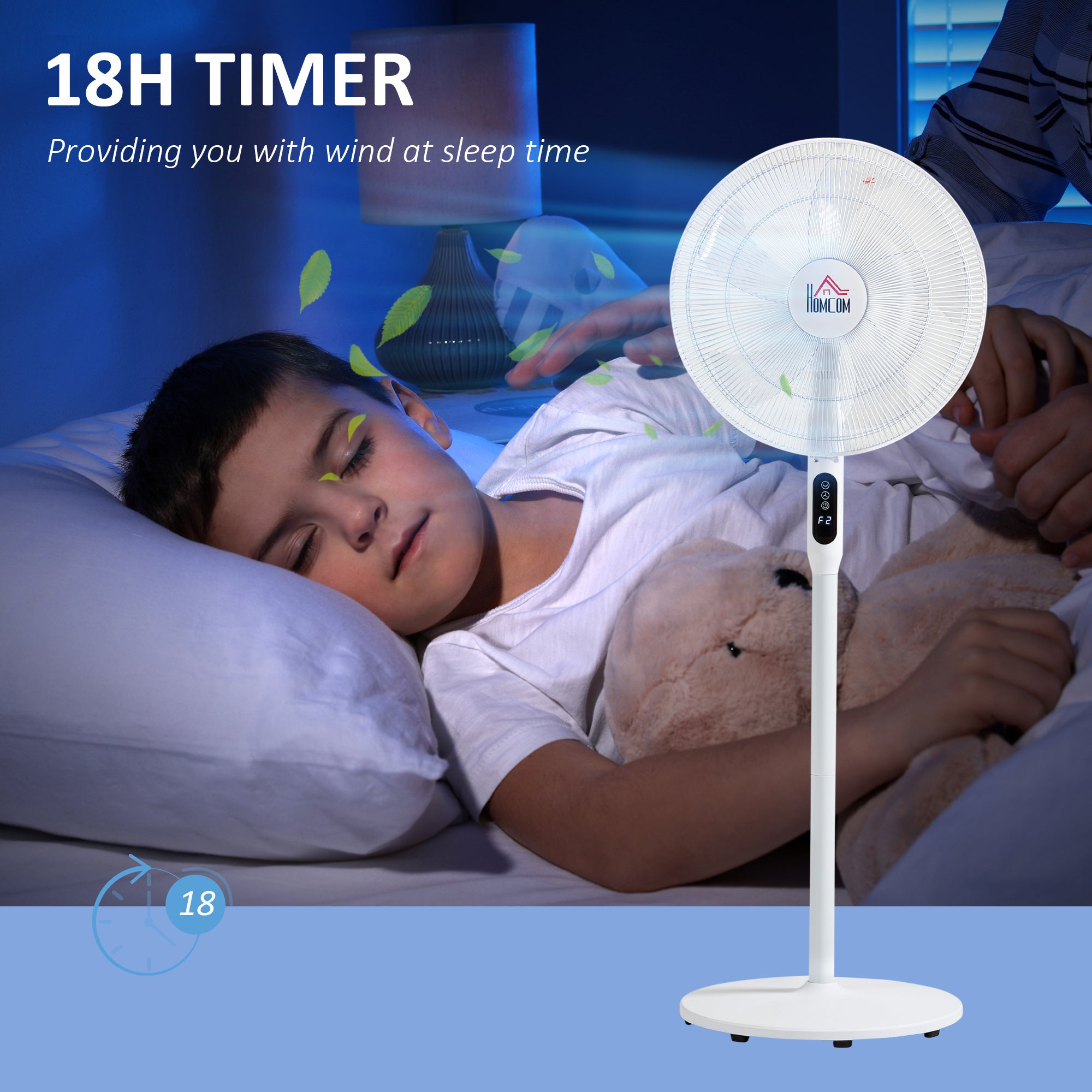 HOMCOM Floor Standing Fan with Remote Control, Oscillating, LED Screen, Stand Up Cooling Fan, Tall Pedestal Electric Fan for Home Bedroom, White