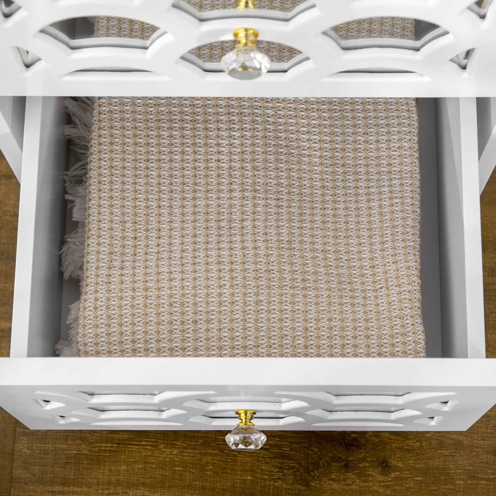 HOMCOM Modern Bedside Table, Side End Table with Drawers and Front Mirror, 15.4"x14.4"x23.6", White