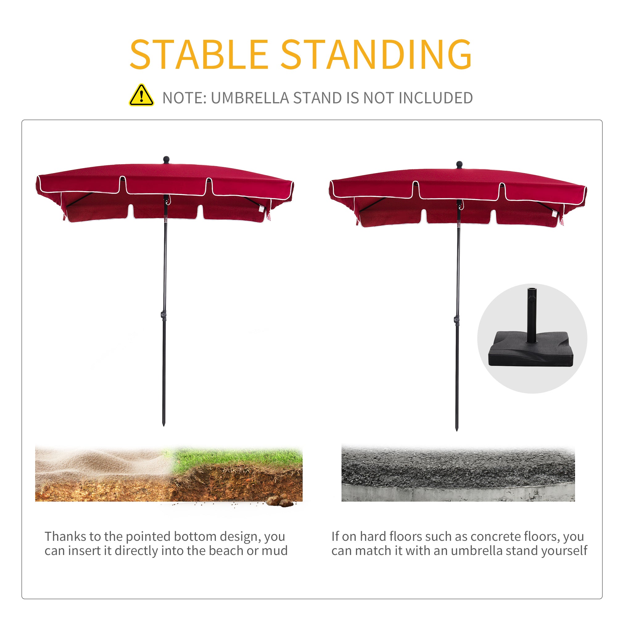 Outsunny 6.5x4ft Rectangle Patio Umbrella Aluminum Tilt Adjustable Garden Parasol Sun Shade Outdoor Canopy Red