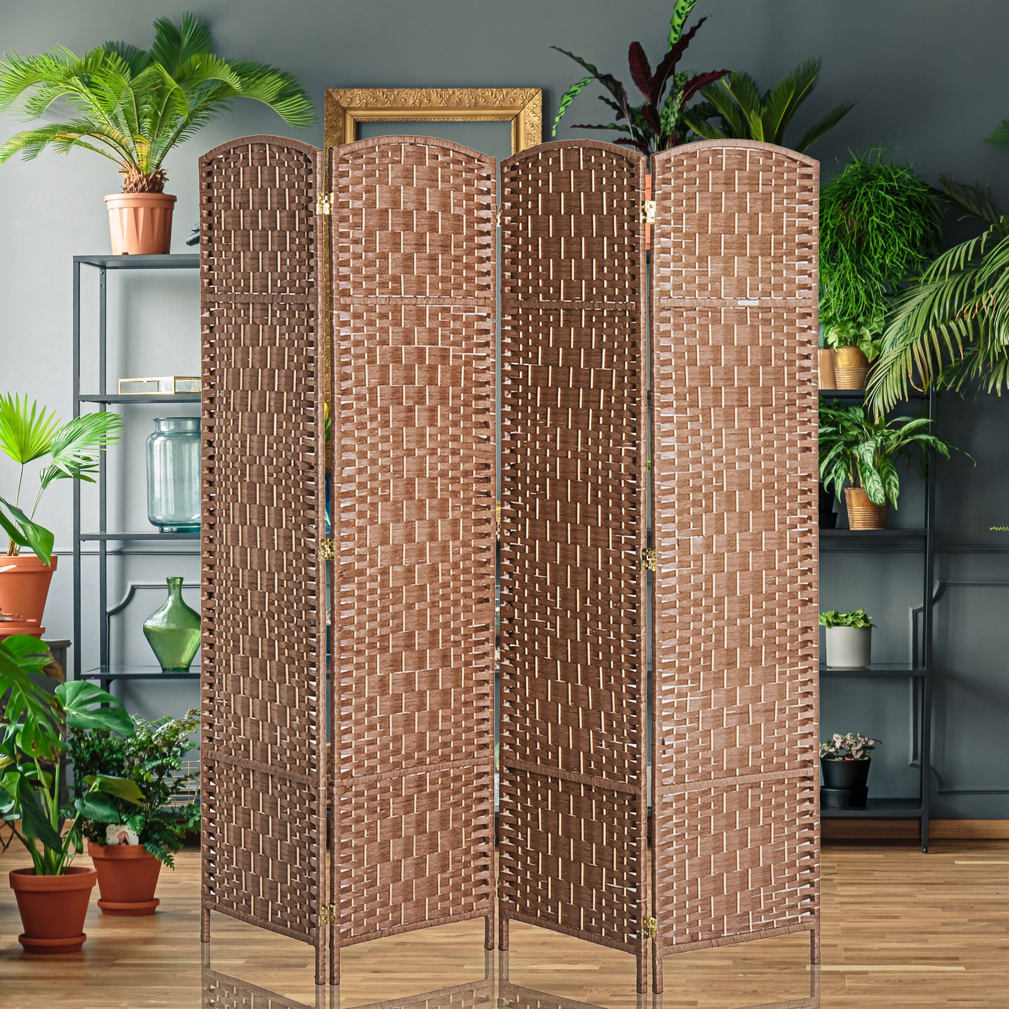 HOMCOM 6ft Folding Room Divider, 4 Panel Wall Partition with Wooden Frame for Bedroom, Home Office, Natural