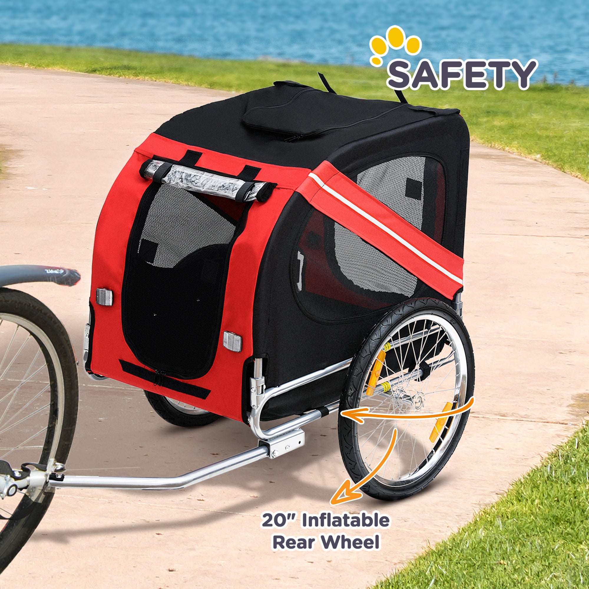 PawHut Dog Bike Trailer Pet Cart Bicycle Wagon Cargo Carrier Attachment for Travel Foldable - Red/ Black