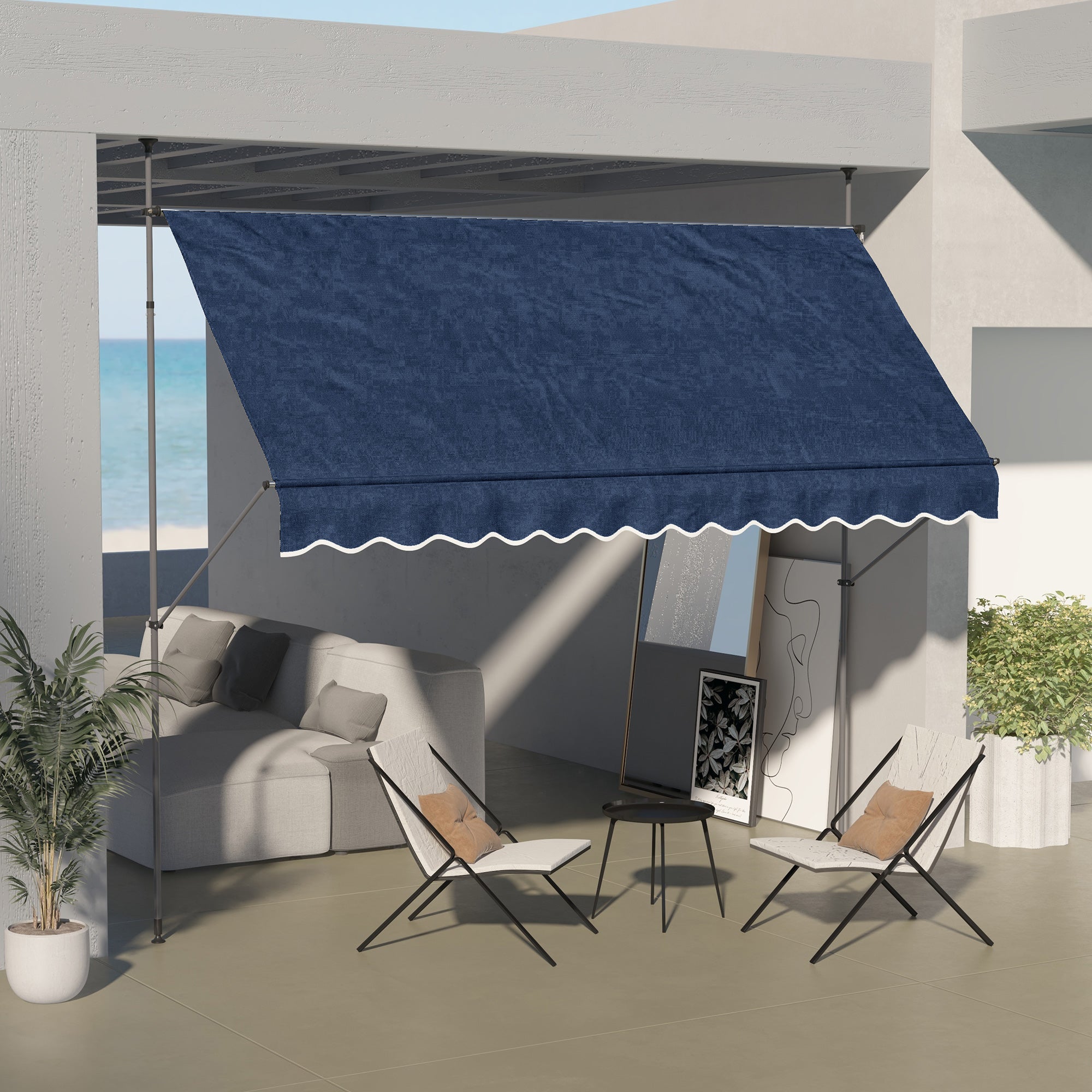 Outsunny 11.5' x 4' Manual Retractable Awning, Non-Screw Freestanding Patio Awning, UV Resistant, for Window or Door, Blue