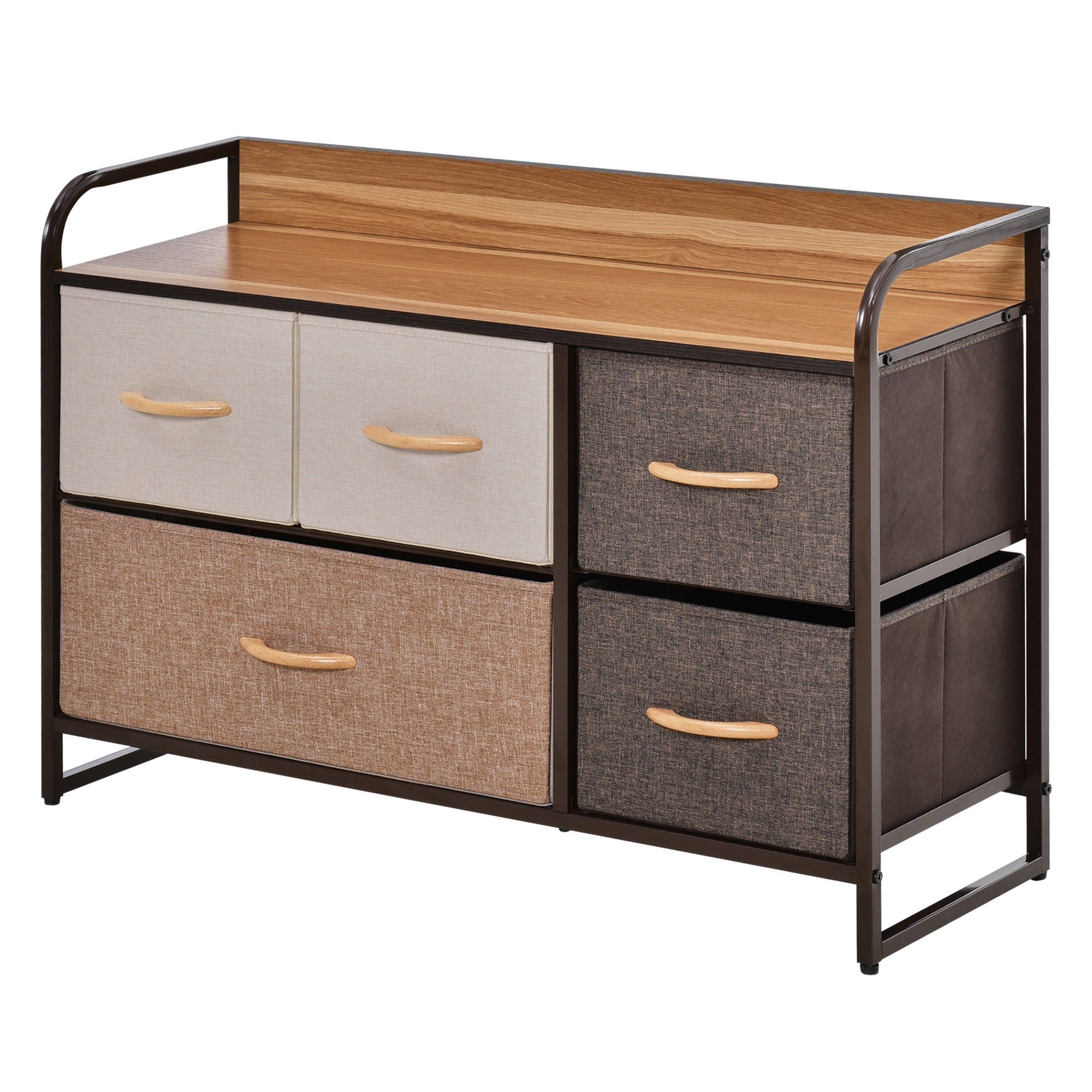 HOMCOM 5-Bin Dresser Storage Tower Cabinet Organizer Unit, Easy Pull Fabric Bins with Metal Frame for Bedroom