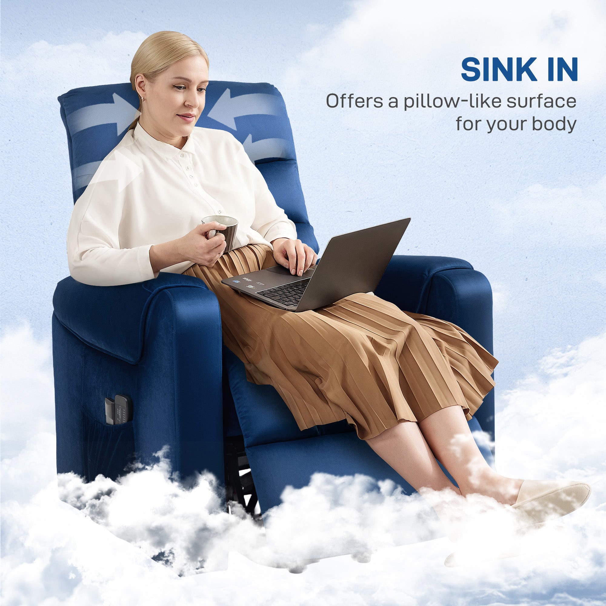 HOMCOM Lift Chair for Elderly, Massage Recliner Chair with 8 Vibration Points, Footrest, Remote Control, Side Pockets Dark Blue