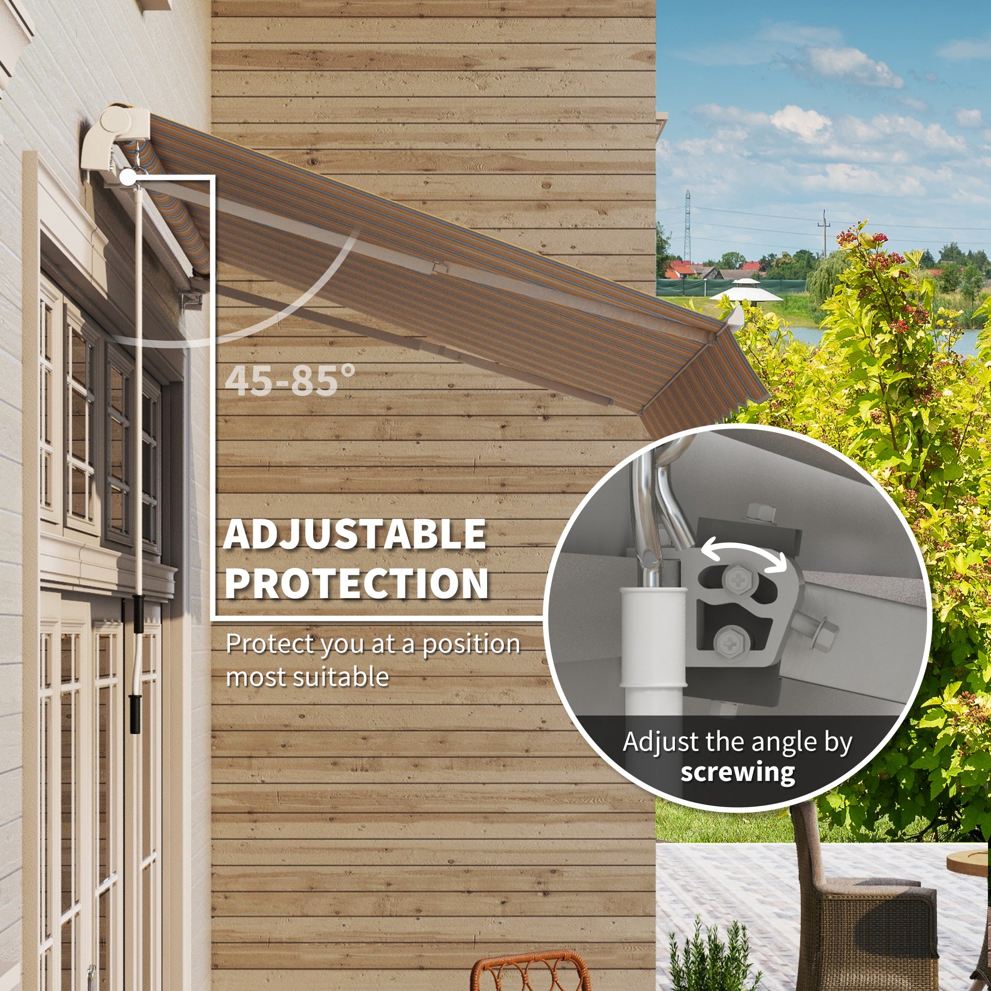 Outsunny 10' x 8' Manual Retractable Awning, Sun Shade Shelter Canopy, with Aluminum Frame and UV Protection for Patio Deck Yard Window Door, Mix Colour
