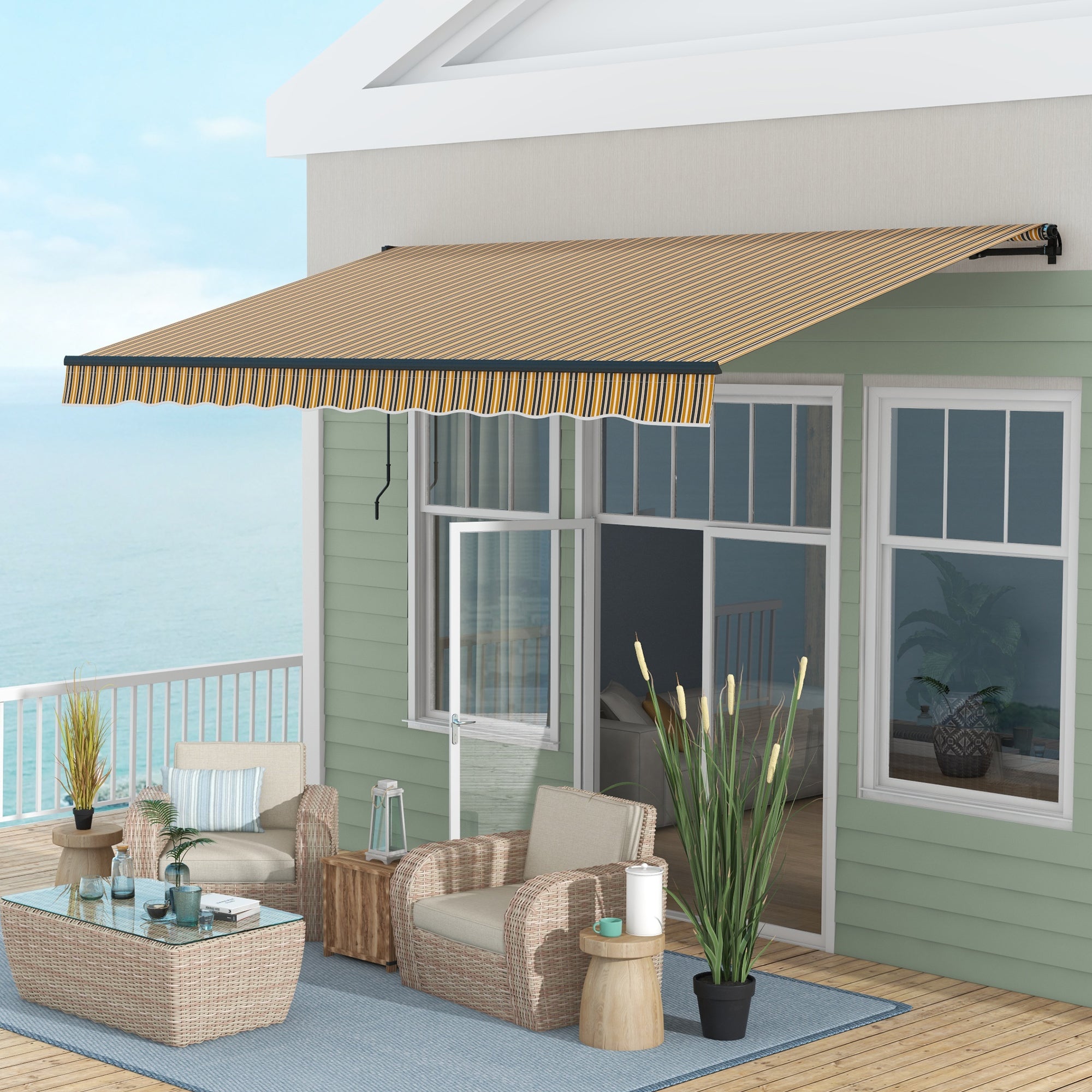 Outsunny 13' x 10' Retractable Awning, 280gsm UV Resistant Sunshade Shelter, for Deck, Balcony, Yard, Amber and Dark Grey