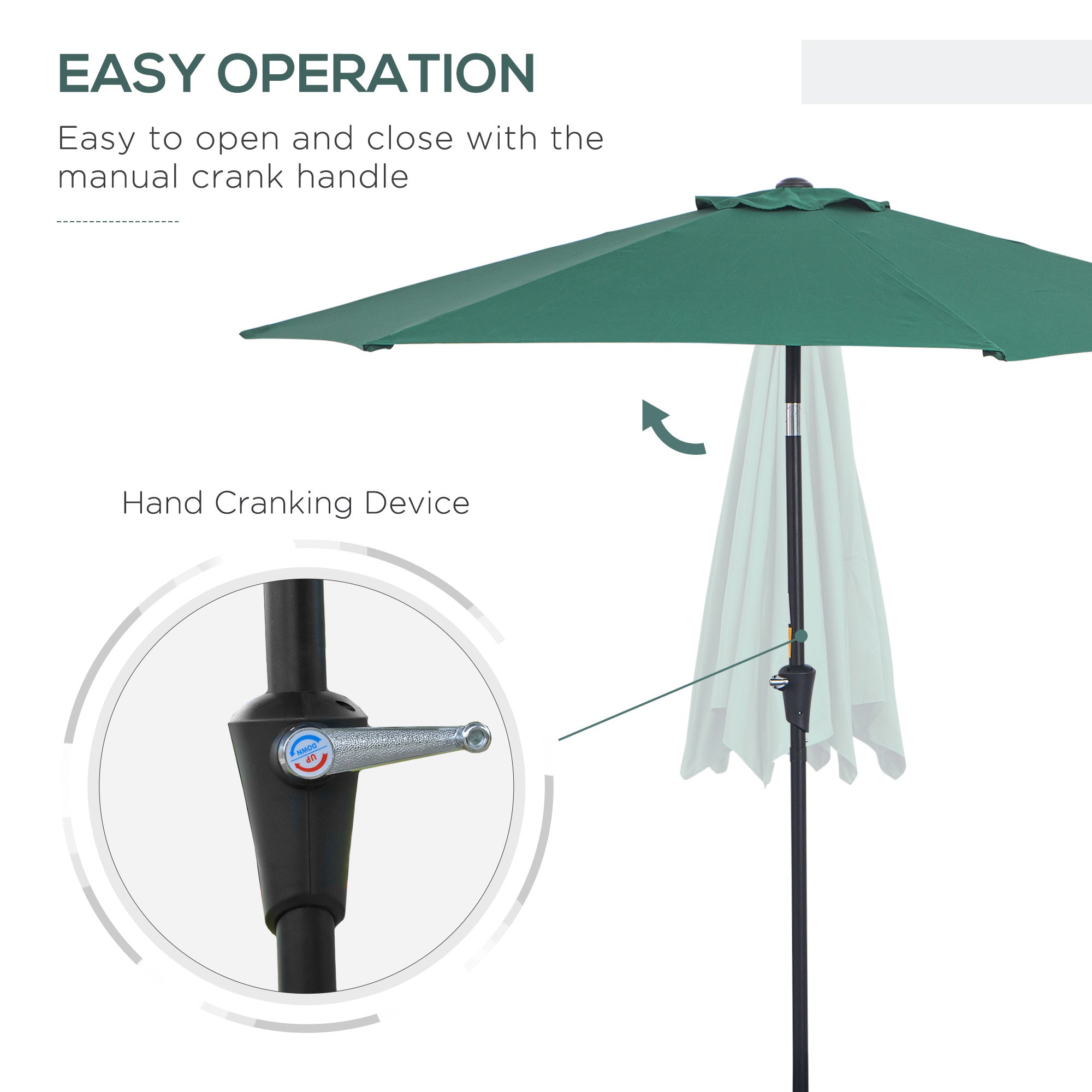 Outsunny 8.5FT Patio Umbrella, Round Garden Parasol with 6 Ribs, Market Sunshade Tilt Canopy w/ Crank Handle for Outdoor, Green