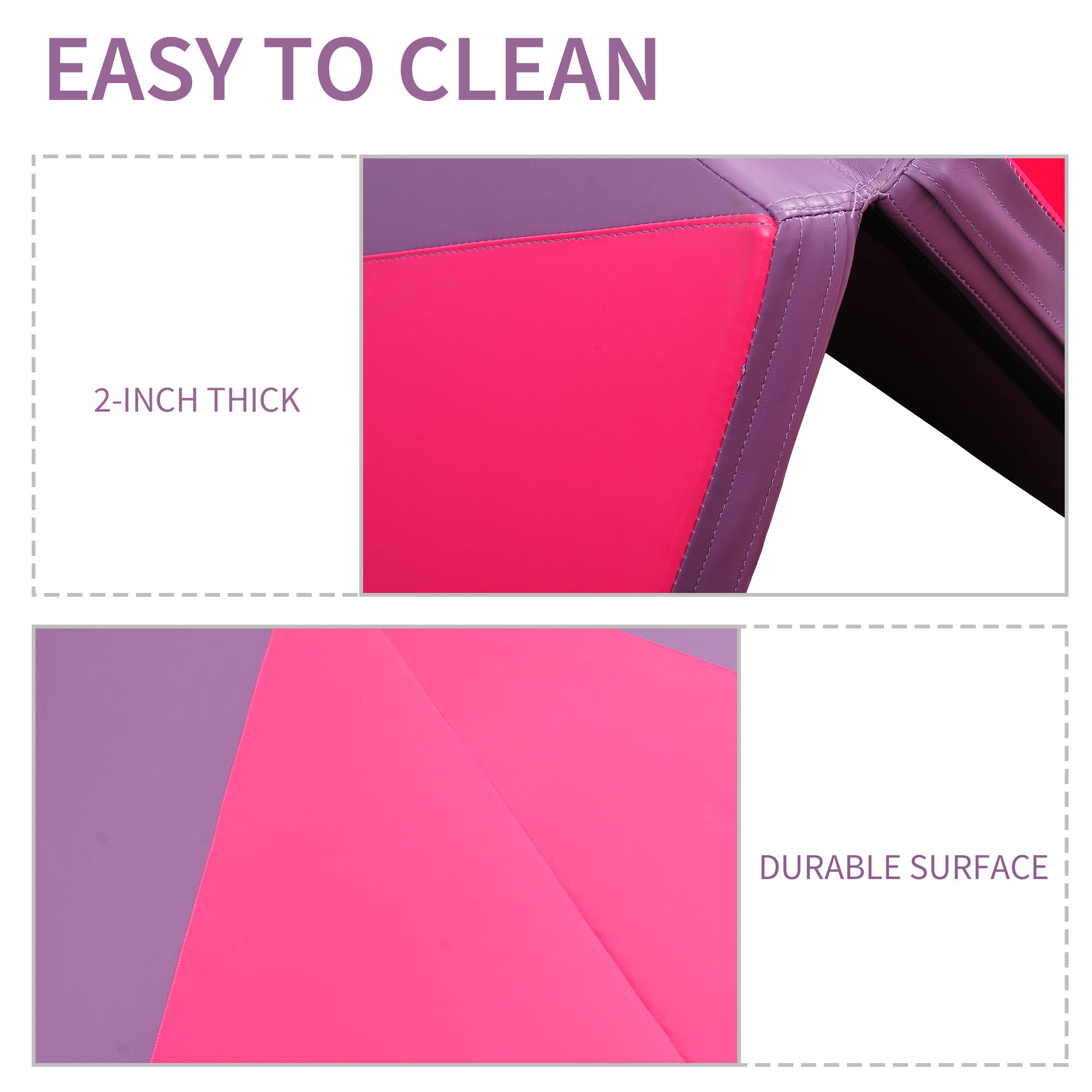 Soozier 4'x10'x2" Folding Gymnastics Tumbling Mat, Exercise Mat with Carrying Handles for Yoga, MMA, Martial Arts, Stretching, Core Workouts, Pink and Purple