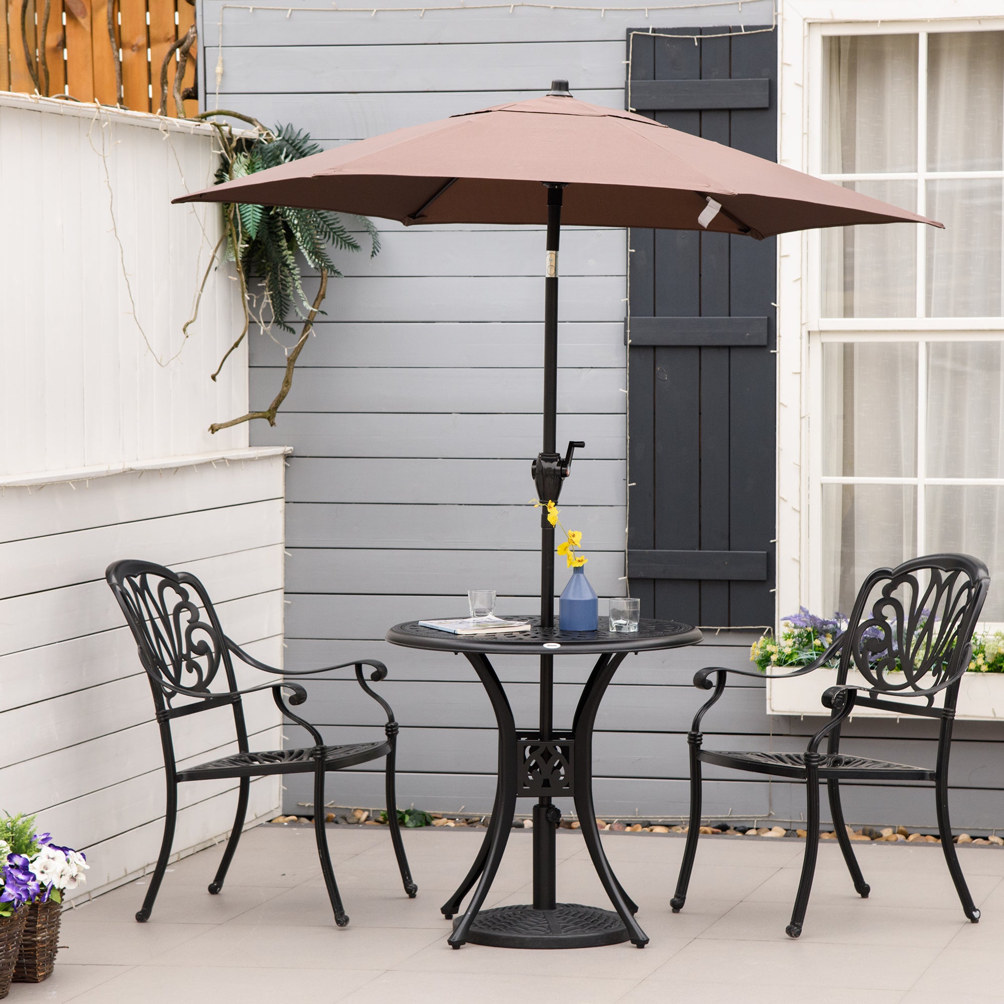 Outsunny 30-inch Round Patio Dining Table with Umbrella Hole Antique Cast Aluminium Outdoor Bistro Table, Black