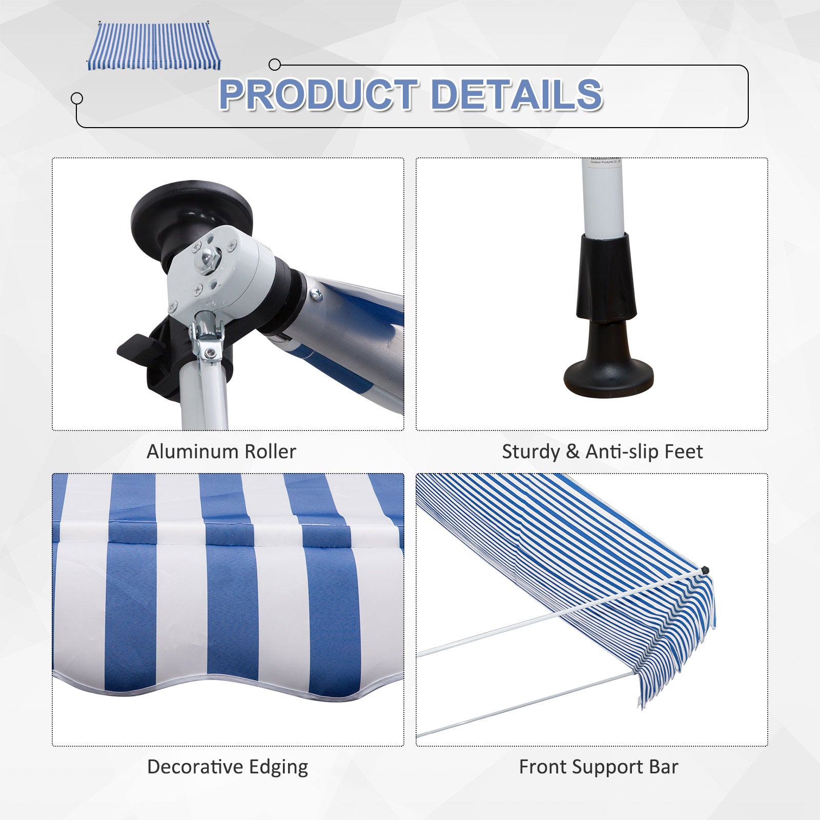 Outsunny 10x5ft Manual Retractable Awning, Patio Sun Shade Canopy Shelter with 5.6-9.2ft Support Pole, Water Resistant UV Protector, for Window, Door, Porch, Deck, Blue