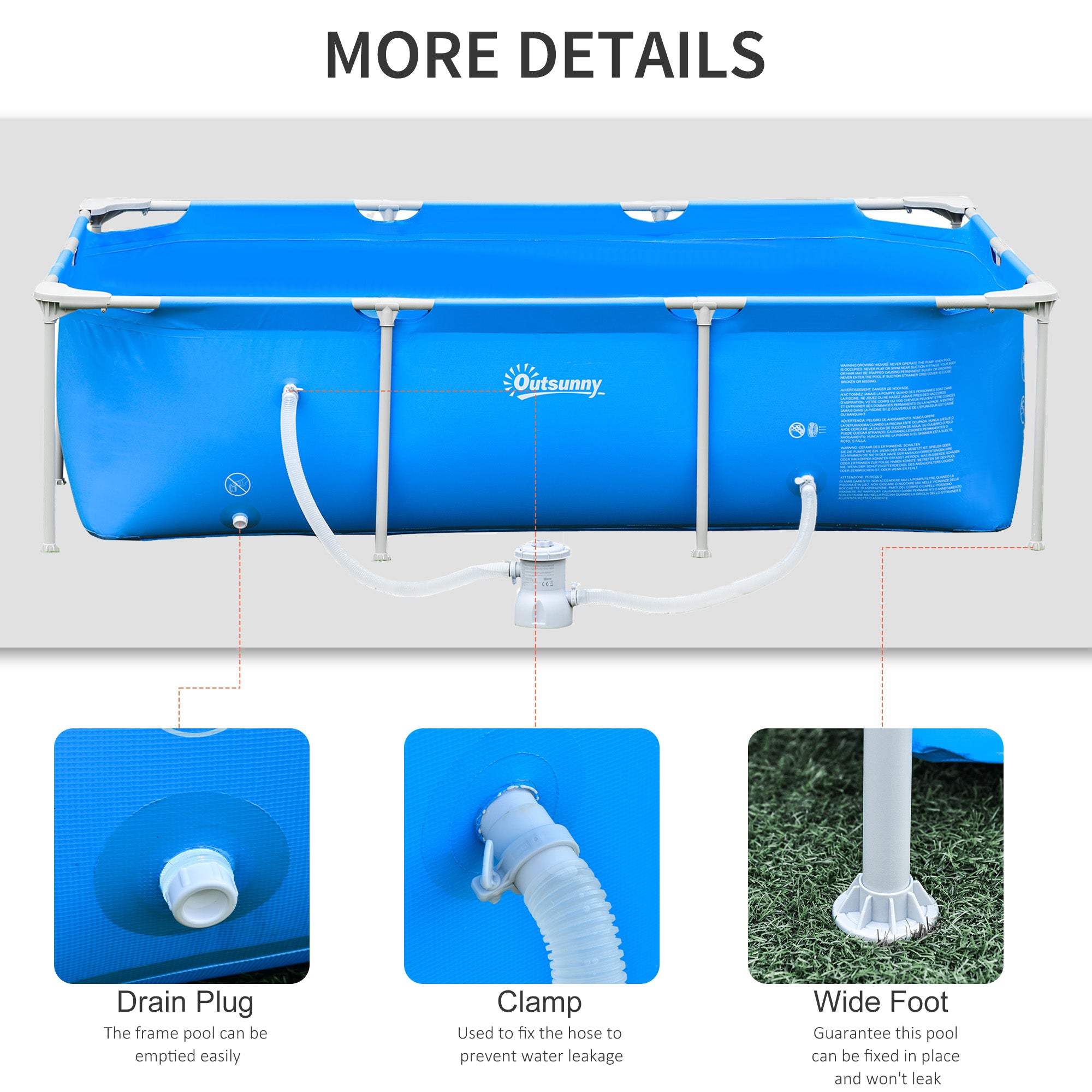 Outsunny 8.3ft x 5ft x 26in Frame Above Ground Swimming Pool Set with Filter Pump Filter Cartridge Reinforced Sidewalls Blue