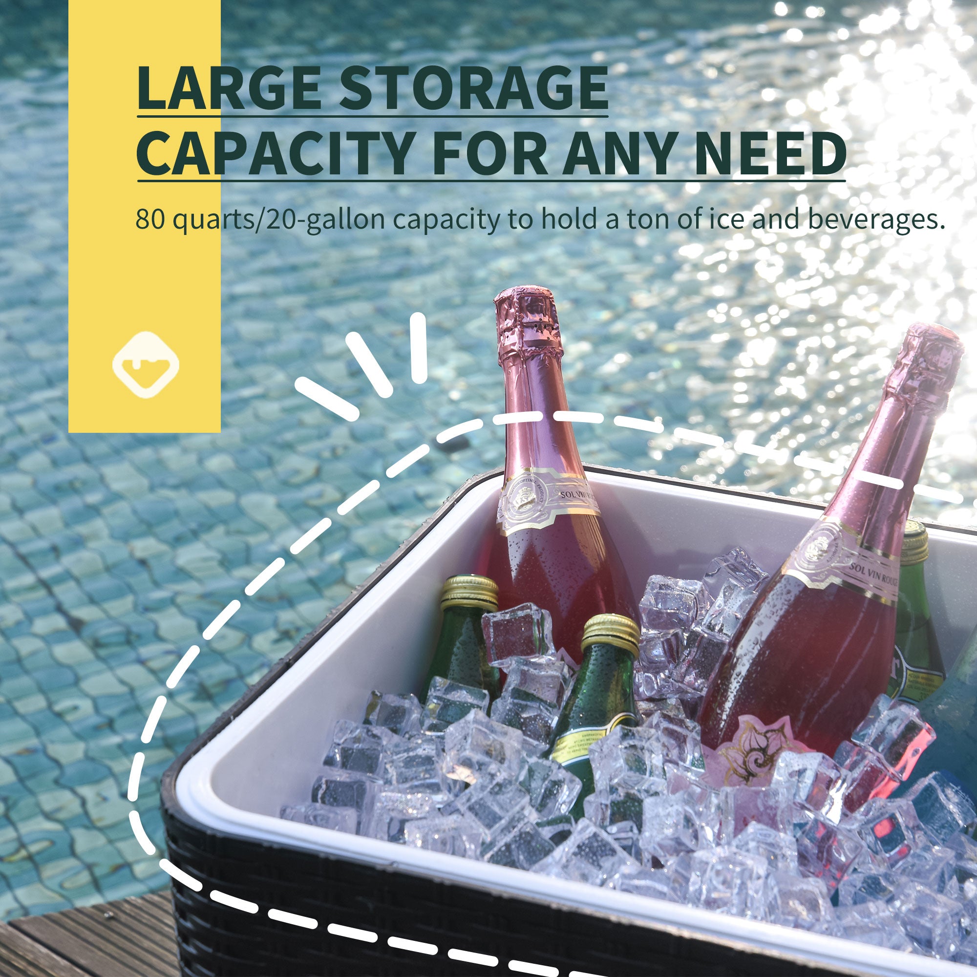 Outsunny 80 Quart Rattan Rolling Cooler Cart Portable Patio Ice Beer Beverage Cooling Bin for Outdoor Party w/ Bottle Opener, Brown Wicker