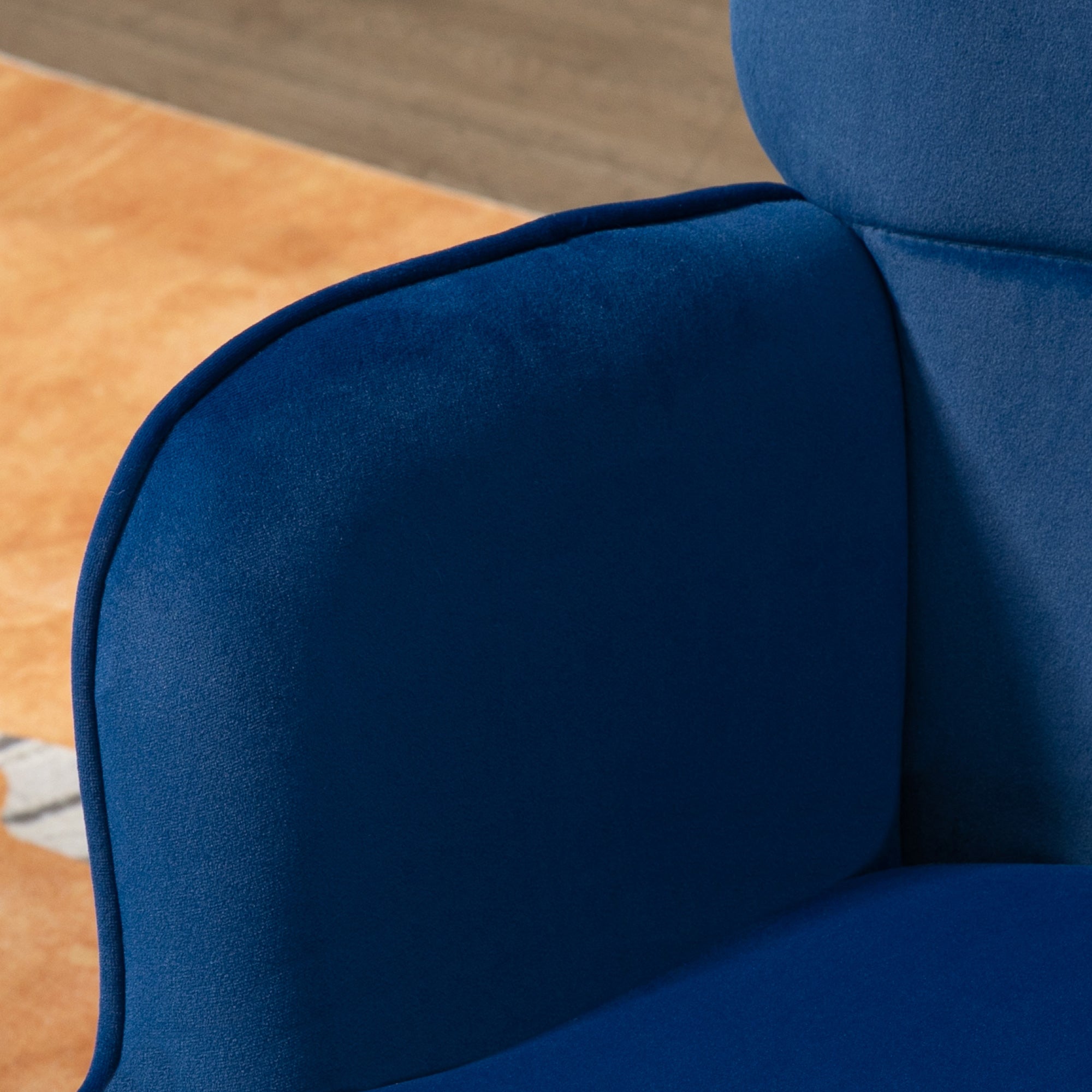 HOMCOM Modern Accent Chair with Footrest, Gold Metal Legs for Living Room & Bedroom - Dark Blue Upholstered Armchair