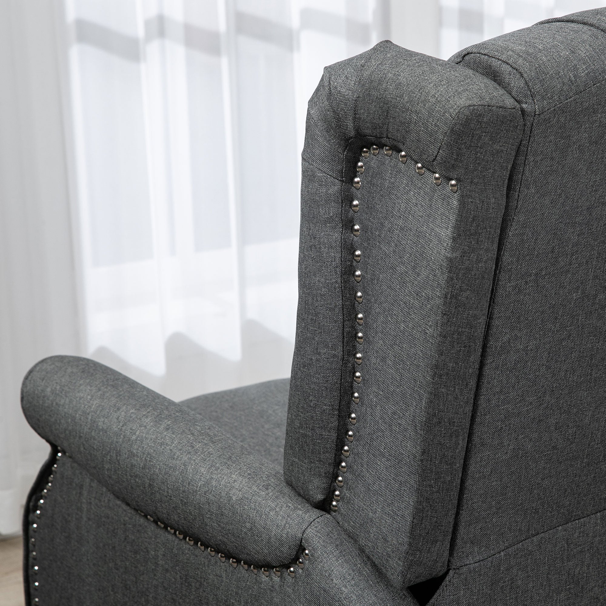 HOMCOM Wingback Reclining Chair with Footrest, Button Tufted Recliner Chair with Rolled Armrests for Living Room, Dark Grey