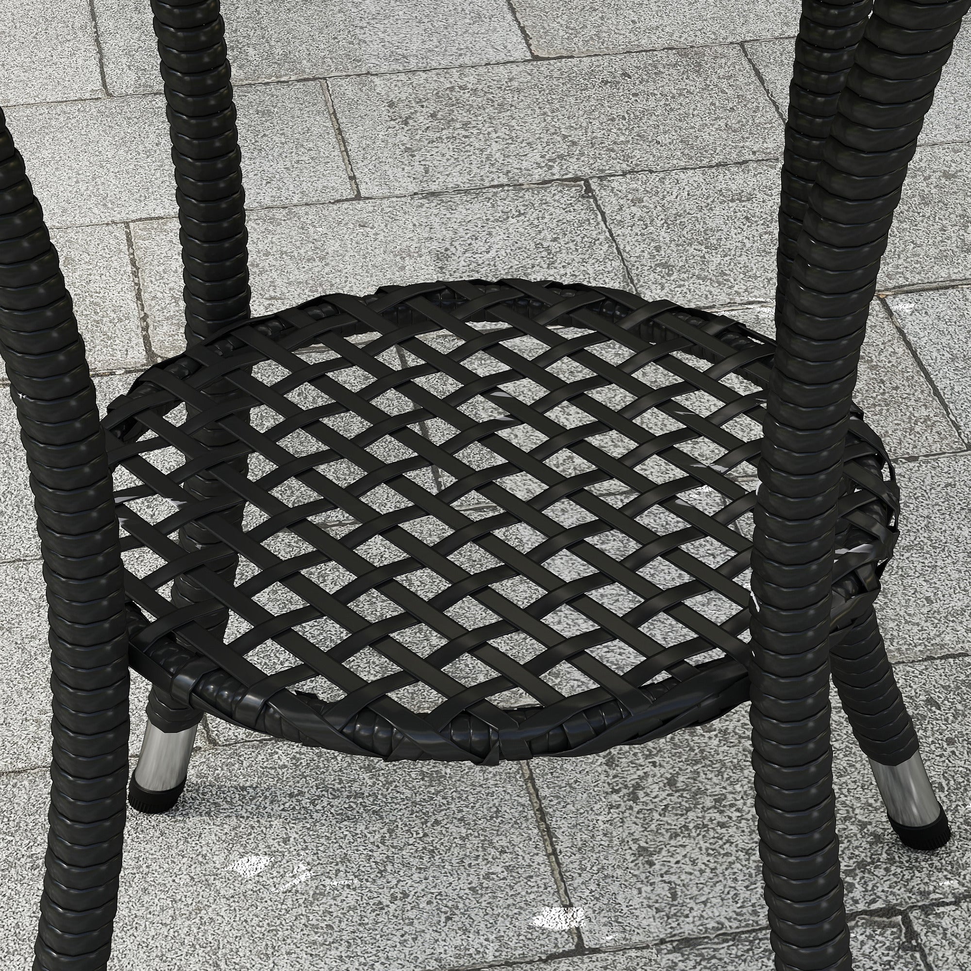 Outsunny Outdoor Rattan Dining Table, Patio Wicker Round Coffee Table with 2-Tier Storage Shelf, Black
