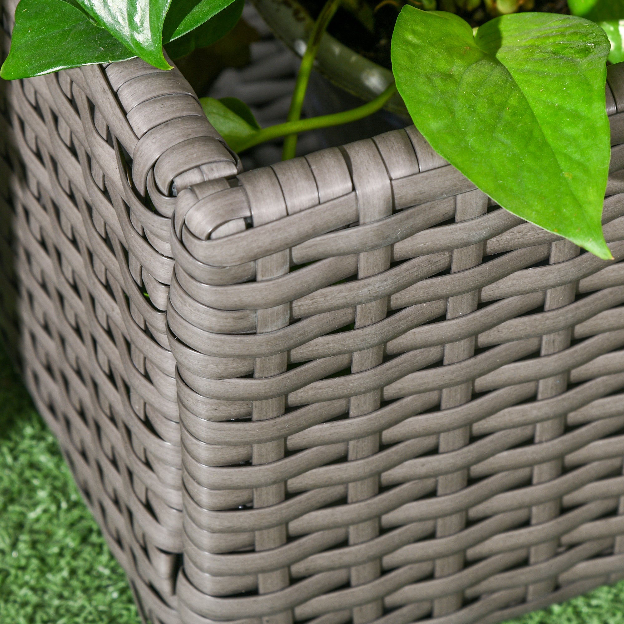 Outsunny Raised Garden Bed with Lattice Trellis, Rattan Outdoor Planter with Storage for Garden, Patio, Balcony, Grey