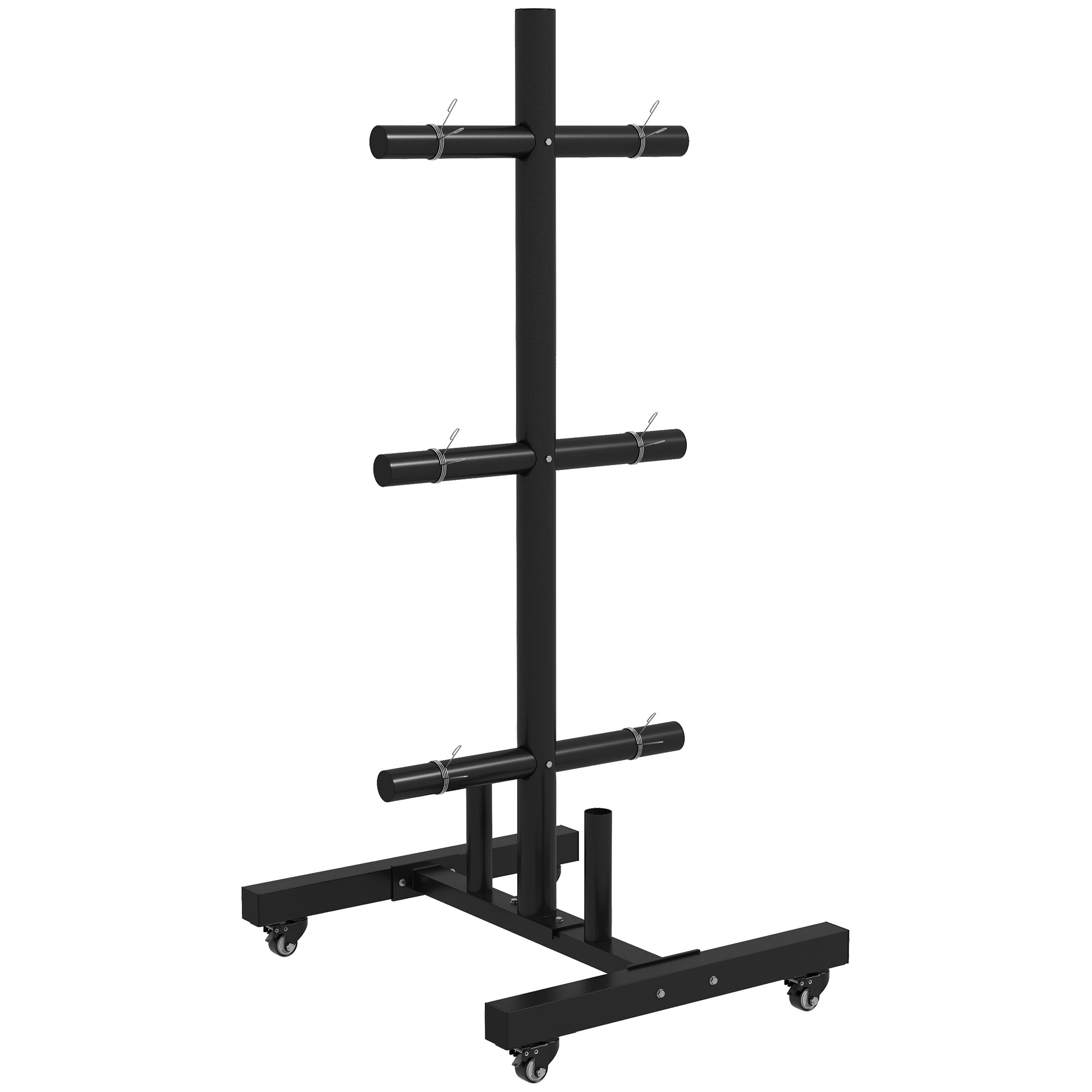 Soozier Weight Plate Rack, Bumper Plate Rack Holder for 2 inch Plates and Bars, with 4 Transport Wheels and 6 Fasten Clamps, 440 lbs Capacity