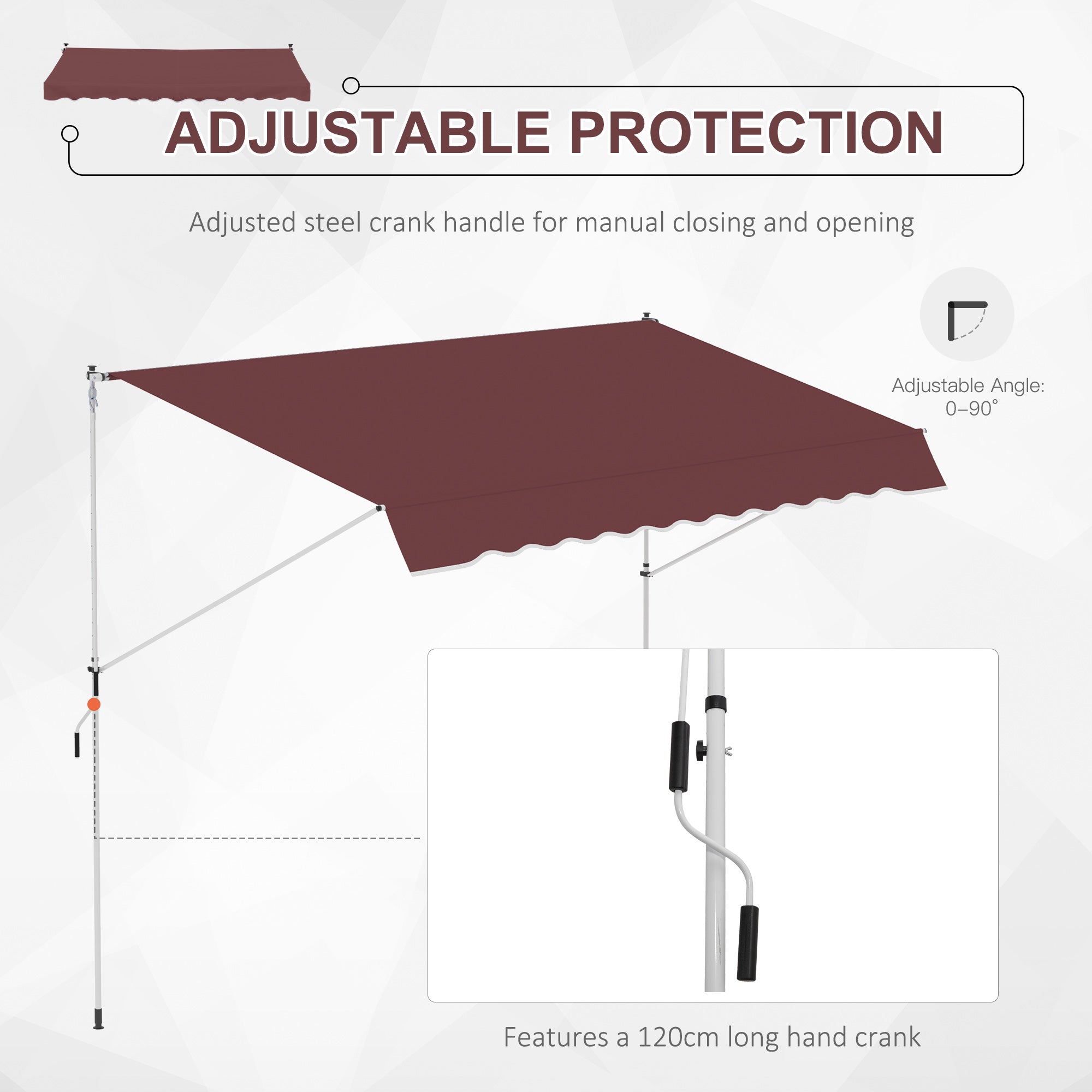 Outsunny 10x5ft Patio Sun Shade Canopy Manual Retractable Awning with 5.6-9.2ft Support Pole for Window, Door, Porch, Wine Red