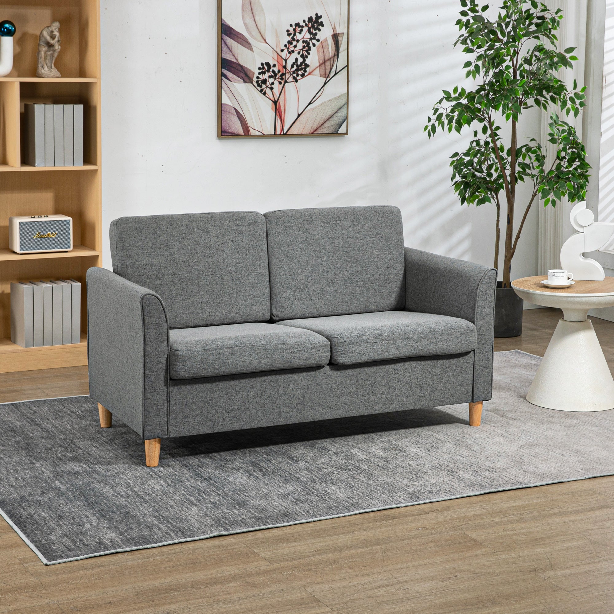 HOMCOM 2-Seat Sofa Two-Seater Couch with Armrests and Wood Legs for Living Room, Bedroom, Grey