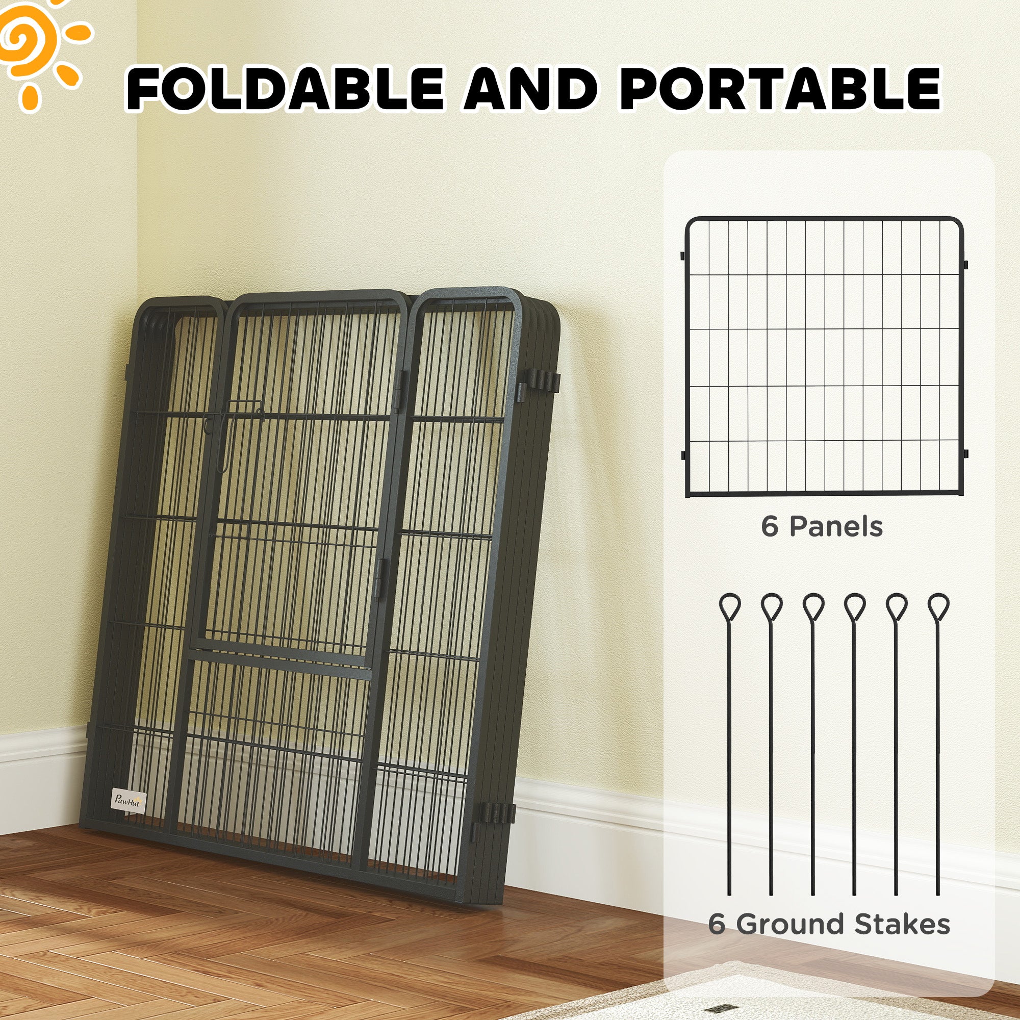 PawHut Heavy Duty Dog Playpen with Door for Medium Dogs, 6 Panels, 31.5"H