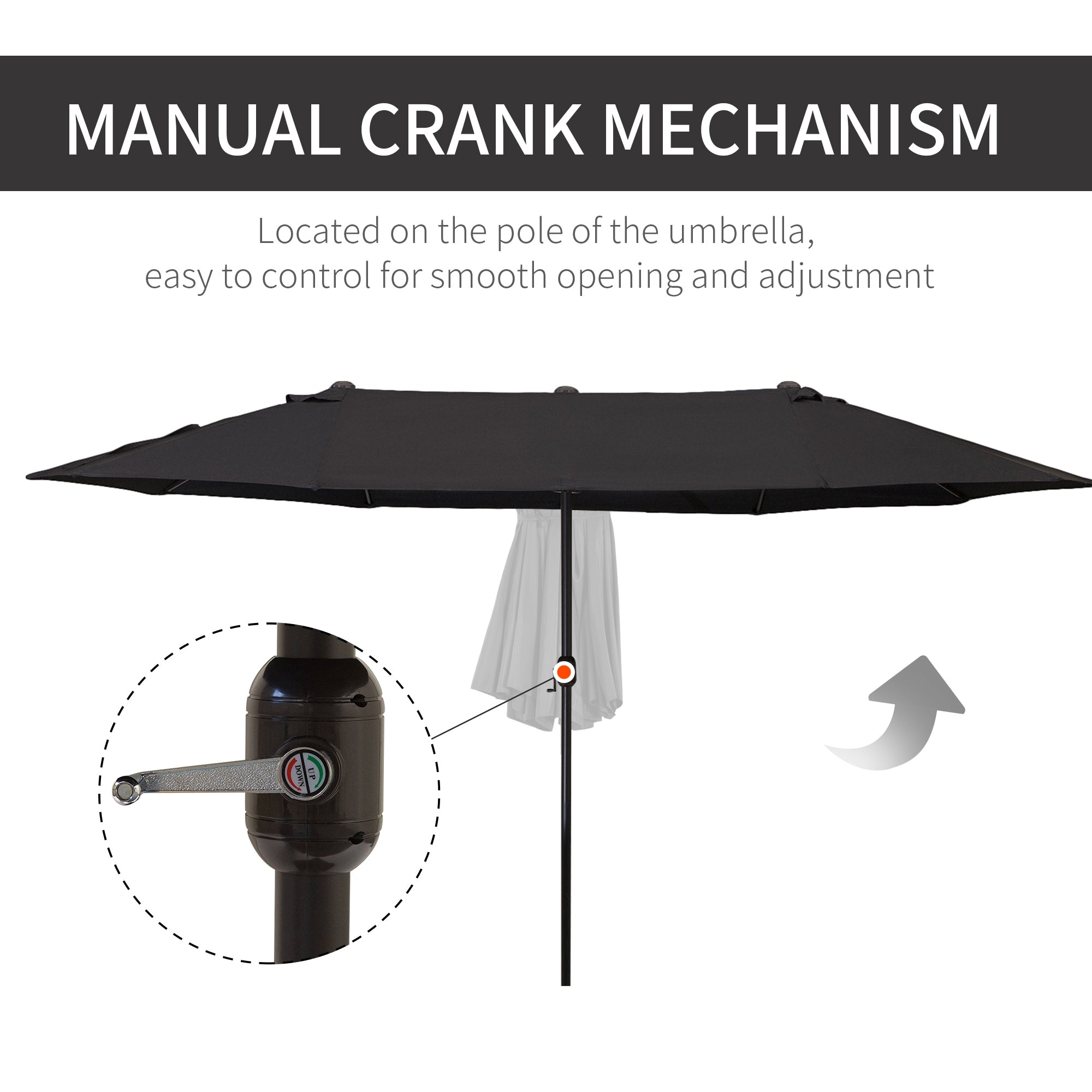 Outsunny 15ft Double-sided Outdoor Sun Umbrella with Twin Canopy, Outdoor Parasol with Crank for Pool, Deck, Black