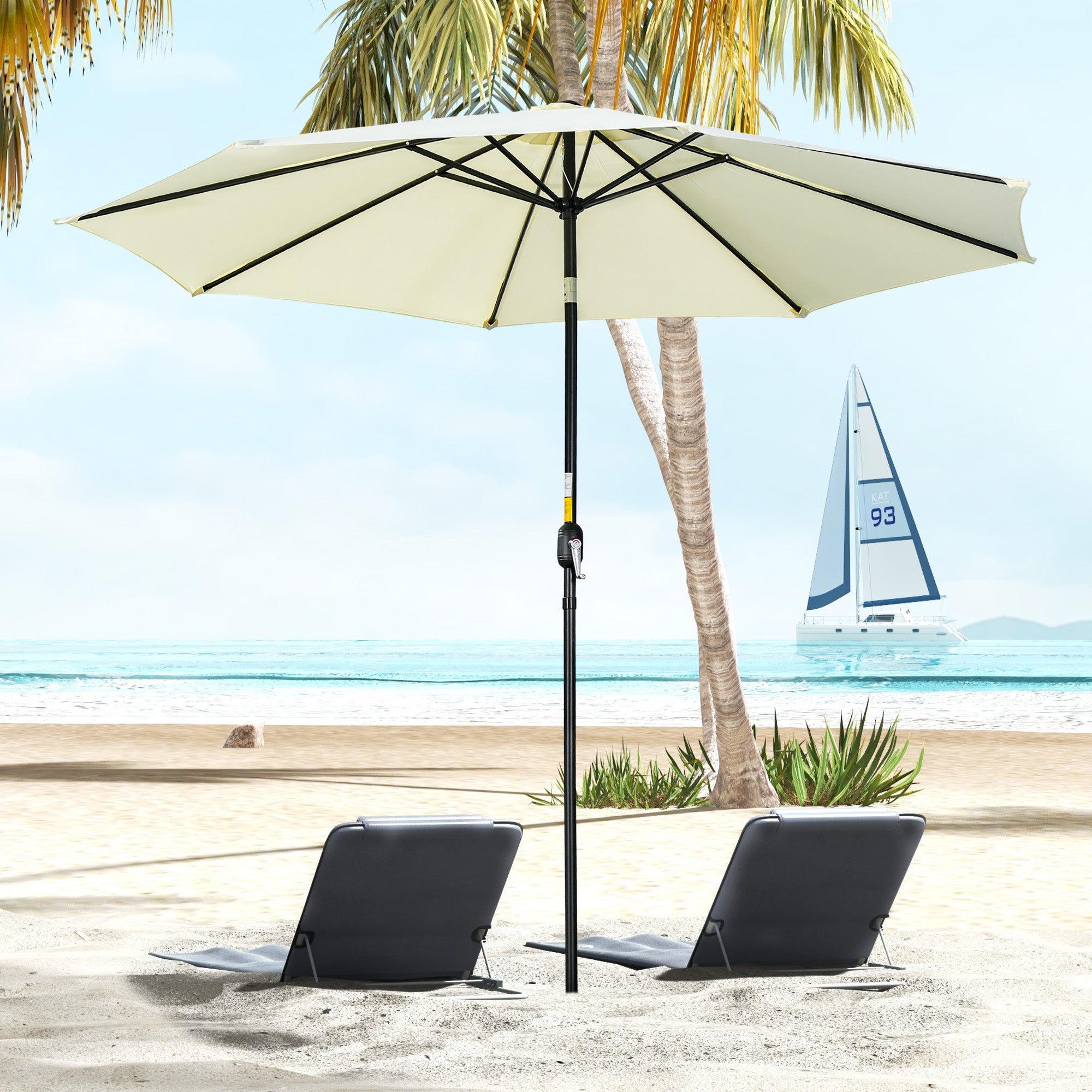 Outsunny 10' x 8' Round Market Umbrella, Patio Umbrella, Outdoor Parasol with Crank Handle, Tilt for Garden, Bench, Lawn, Beige