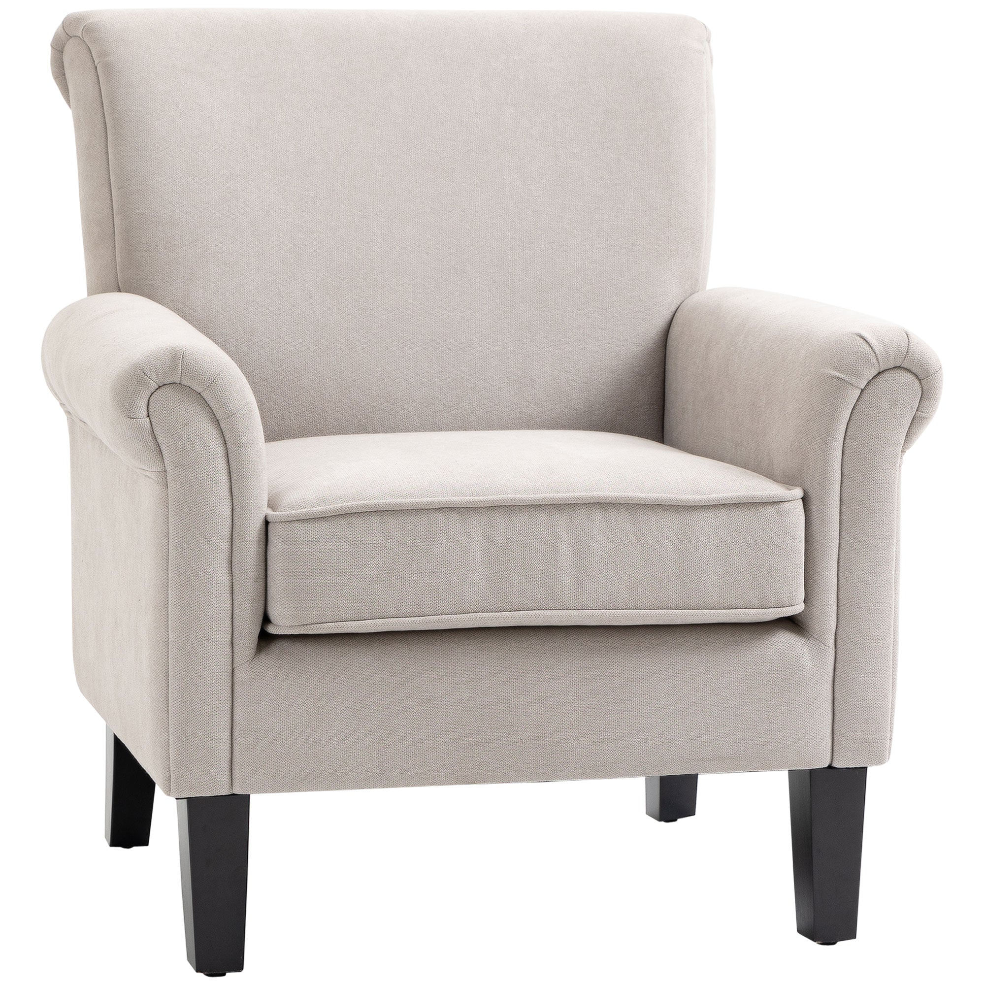 HOMCOM Upholstered Accent Chair, Single Armchair with Soft Velvet Touch Fabric, Rolled Armrest, Grey