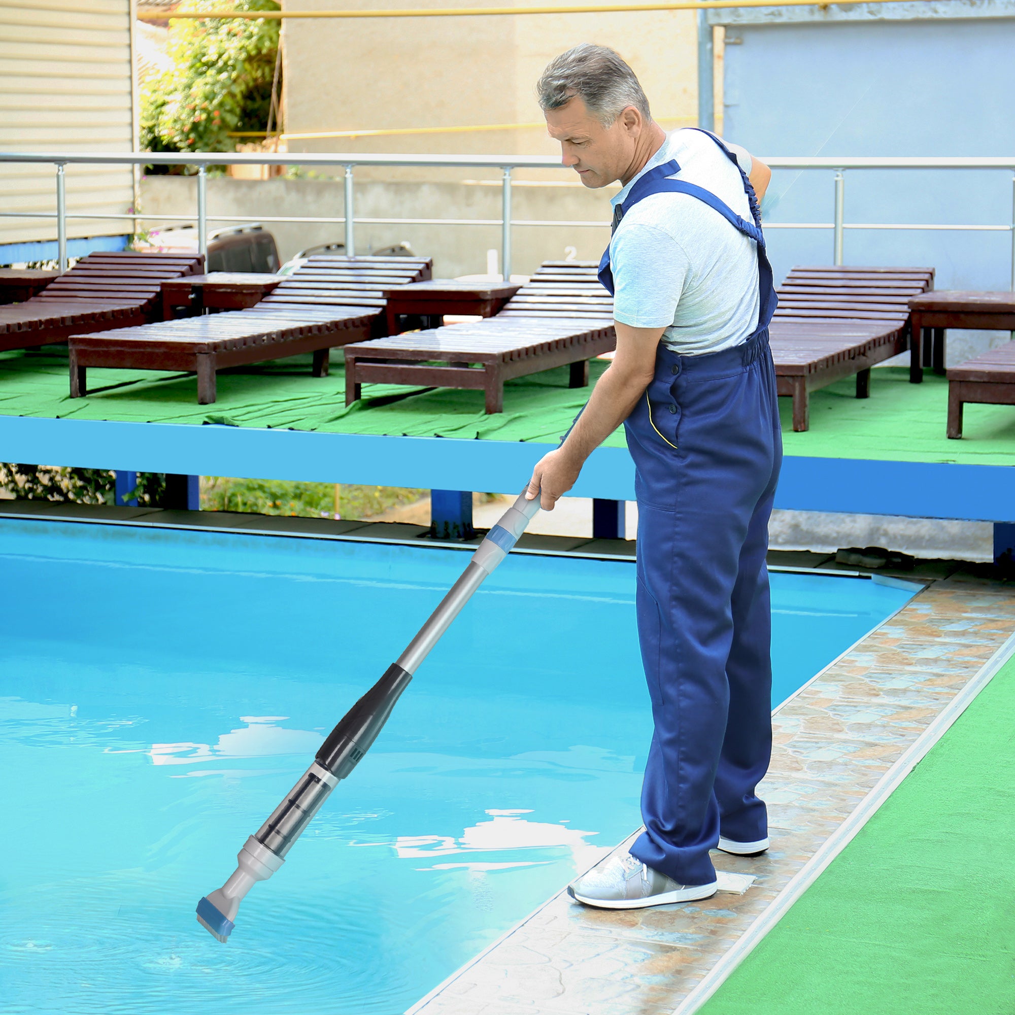 Outsunny Handheld Pool Vacuum, Cordless Pool Cleaner with Adjustable Pole and Brush Head for Above Ground & Inground Pools