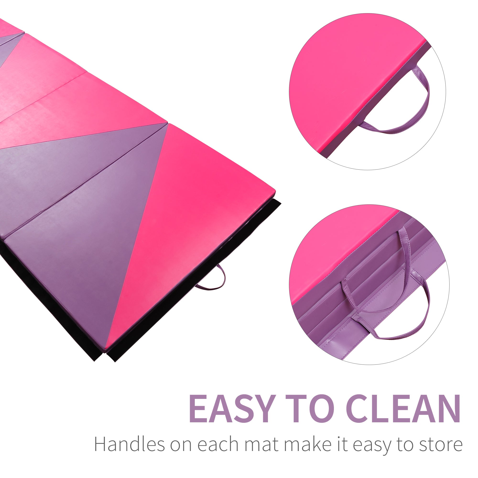 Soozier 4'x10'x2" Folding Gymnastics Tumbling Mat, Exercise Mat with Carrying Handles for Yoga, MMA, Martial Arts, Stretching, Core Workouts, Pink and Purple