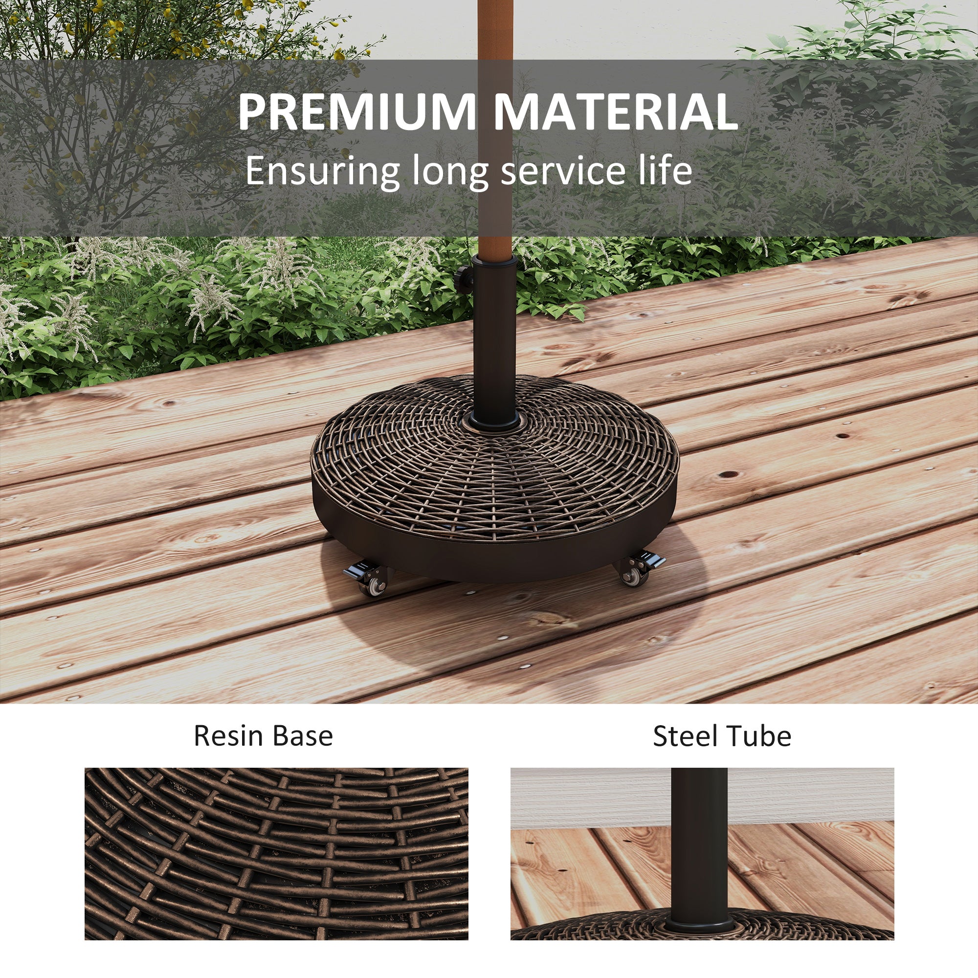 Outsunny 20.5" Round Parasol Base Resin Patio Umbrella Base Garden Parasol Holder Outdoor Offset Weight Stand with Wheels Bronze
