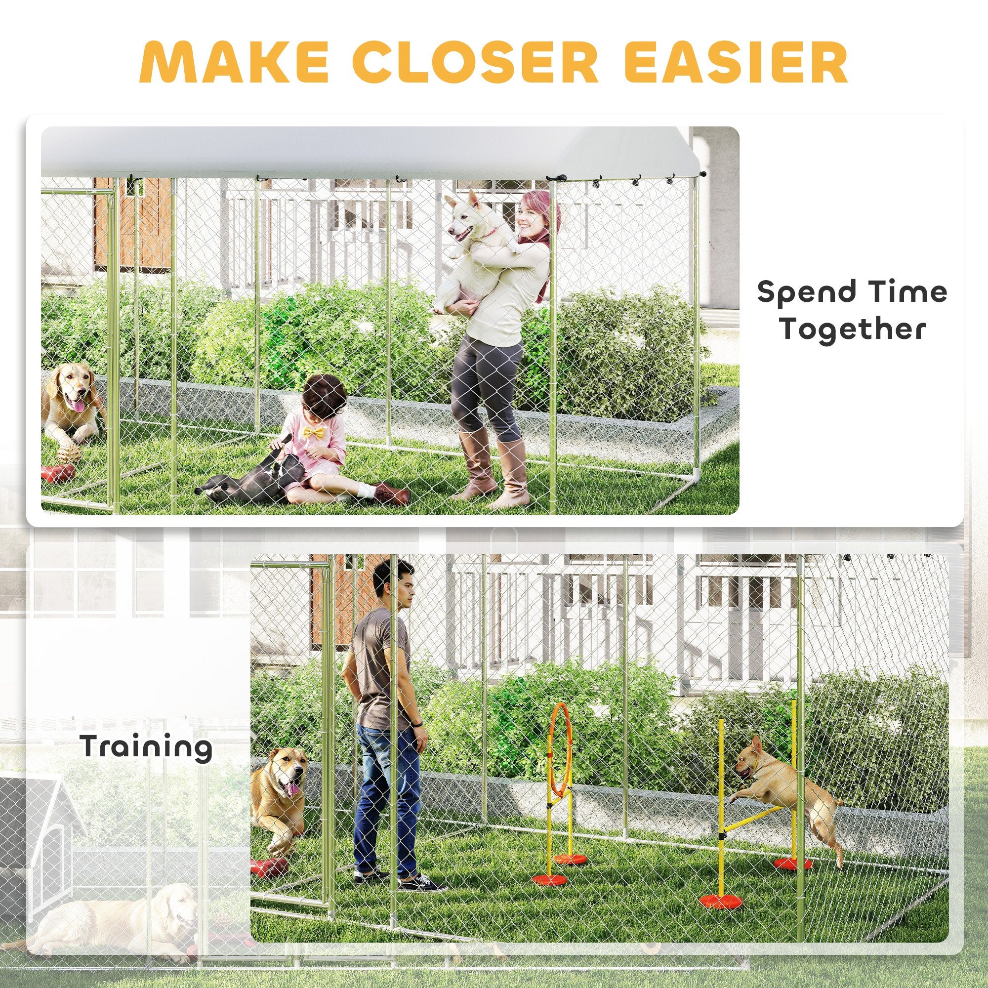 PawHut Outdoor Dog Kennel with Two Rooms, Waterproof UV-Resistant Cover, Escape-Proof Lock, 19.7' x 7.5' x 7.5'
